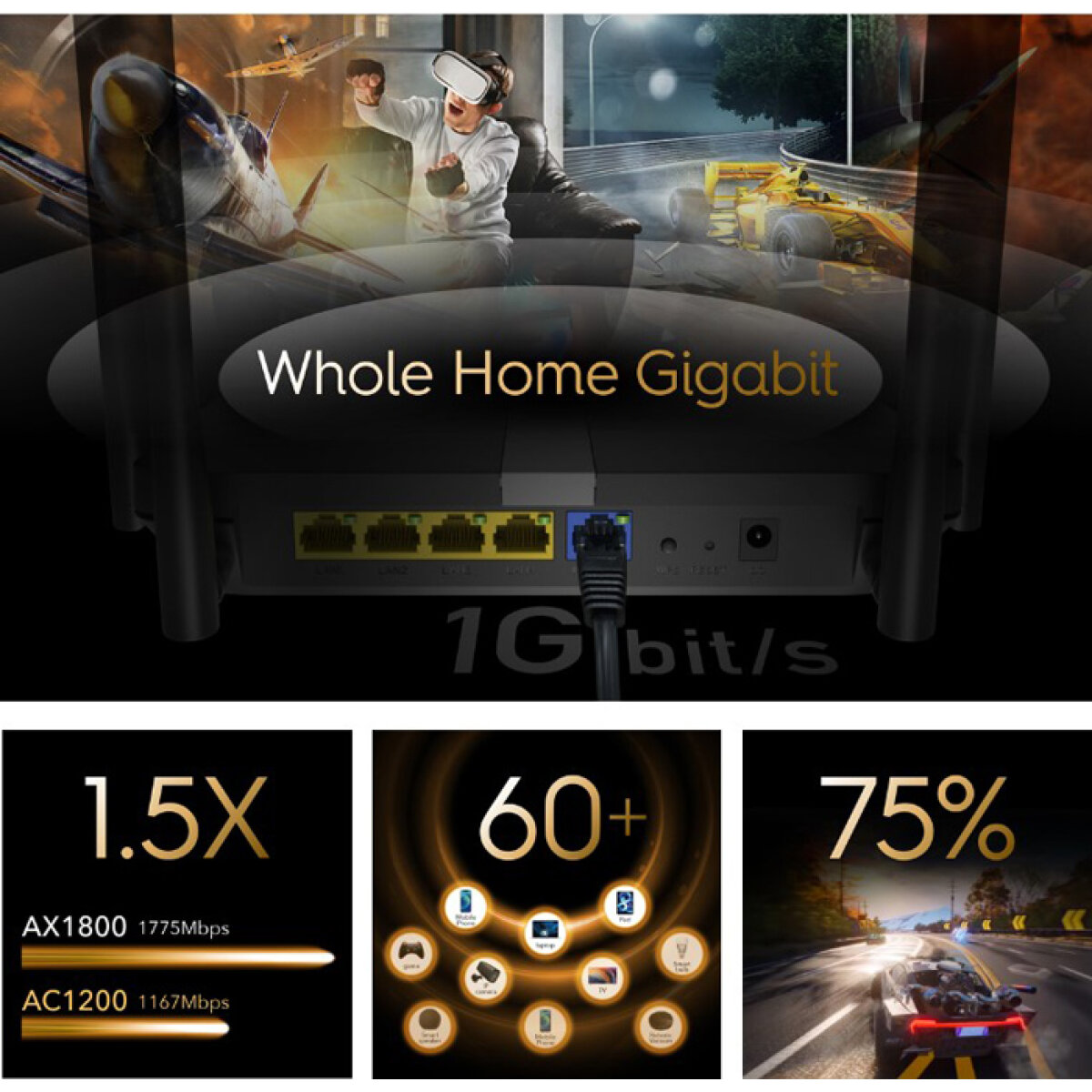 X6-1 CUDY Wi-Fi 6 mesh router X6, AX1800 1800Mbps, 5x Ethernet ports - Image 2