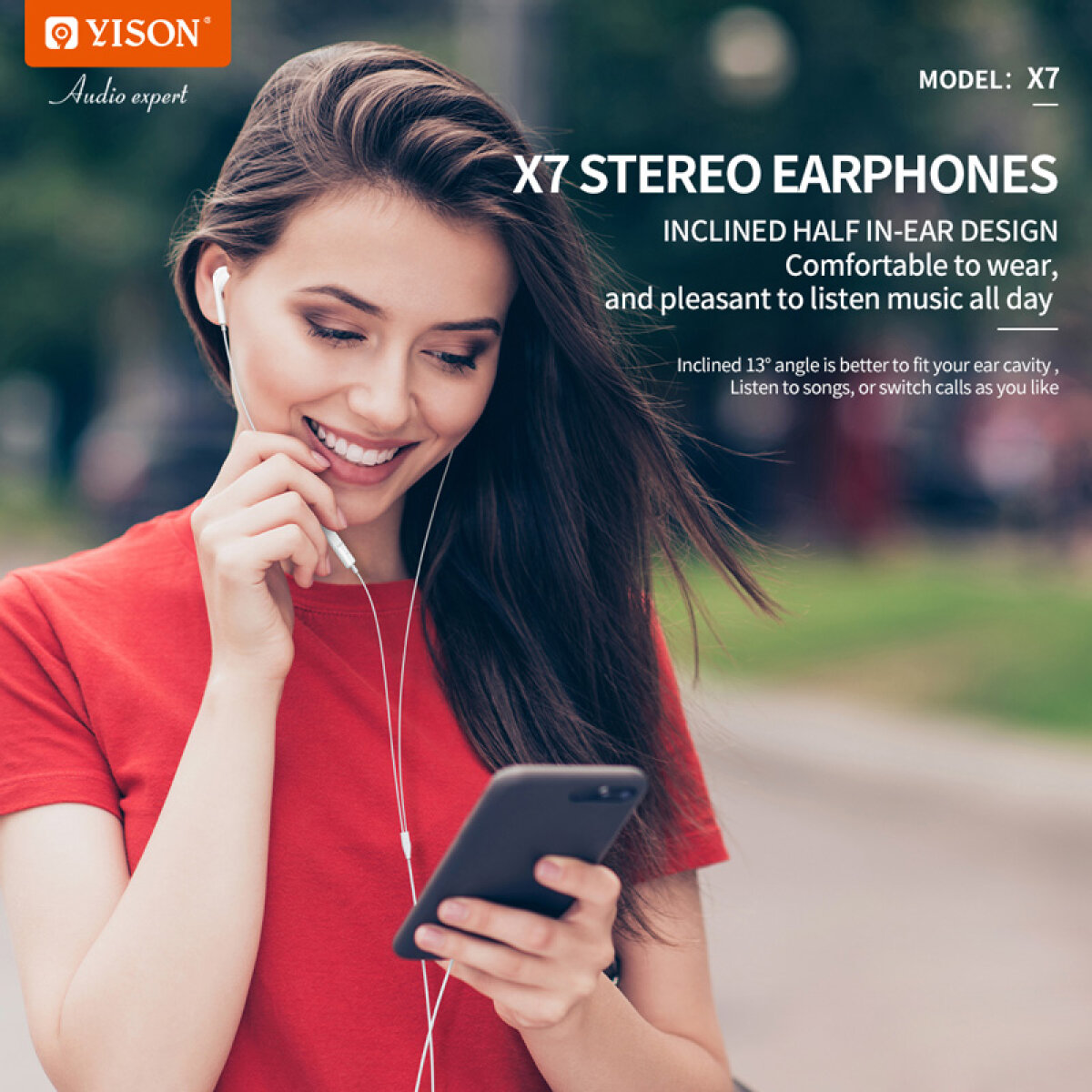 X7-LWH-1 YISON earphones με μικρόφωνο X7, Lightning σύνδεση, Φ14mm, 1.2m, λευκά - Image 3