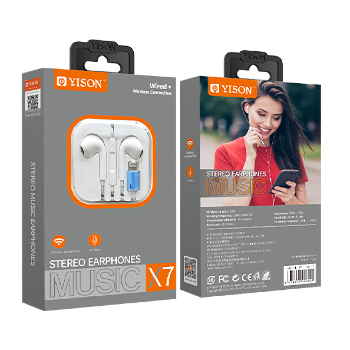X7-LWH-3 YISON earphones με μικρόφωνο X7, Lightning σύνδεση, Φ14mm, 1.2m, λευκά - Image 4