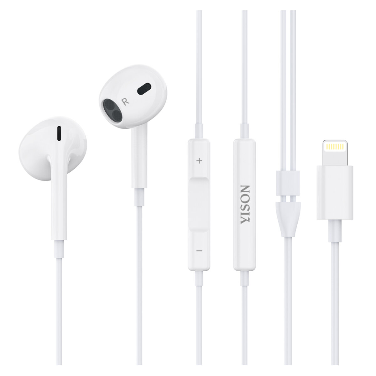 X7-LWH YISON earphones με μικρόφωνο X7, Lightning σύνδεση, Φ14mm, 1.2m, λευκά - Image 1