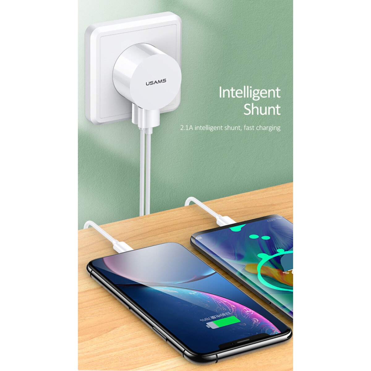 XTXLOGT1804-2 USAMS φορτιστής τοίχου T20 & καλώδιο Lightning, 2x USB, 2.1A, λευκός - Image 2