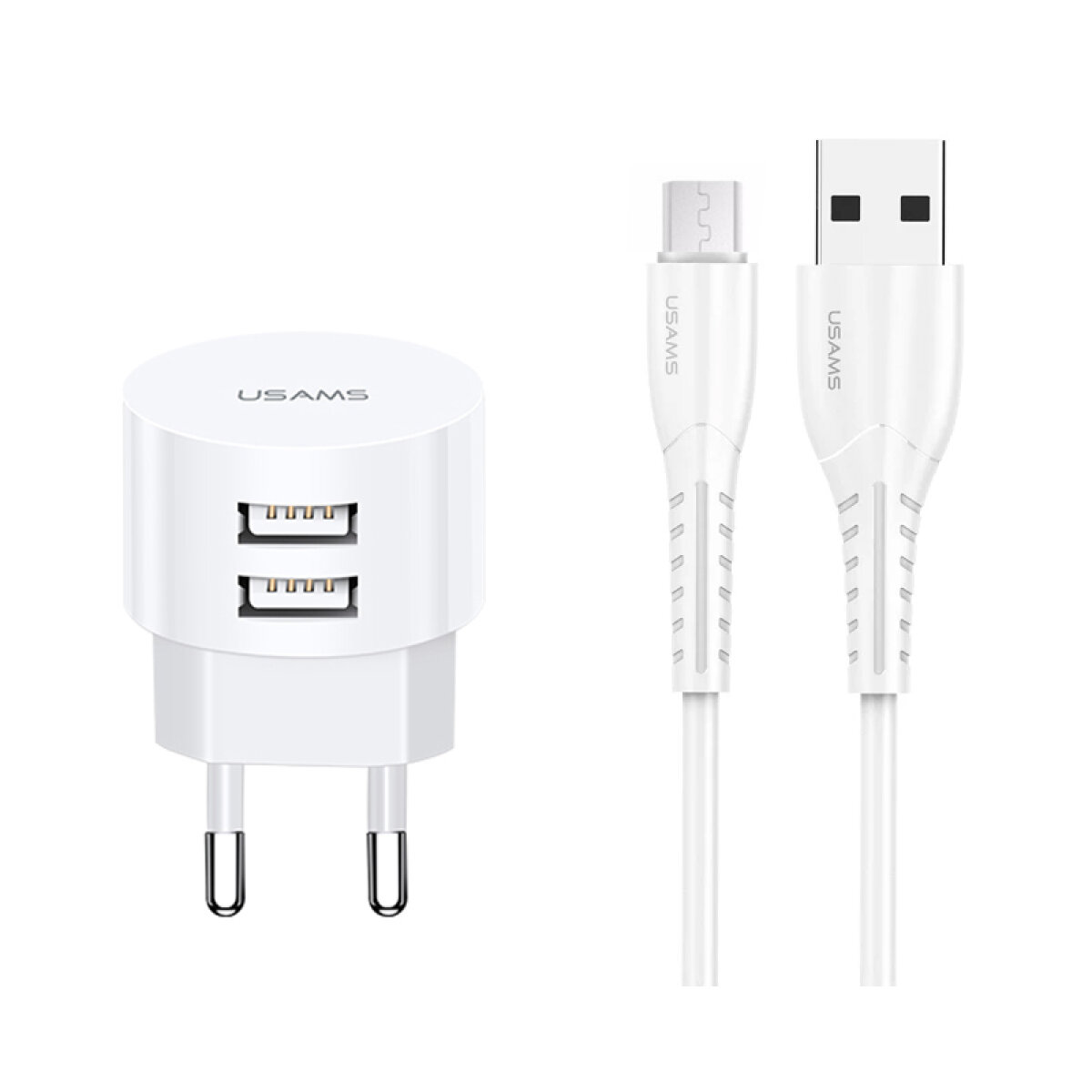 XTXLOGT18MC05 USAMS φορτιστής τοίχου T20 & καλώδιο Micro USB, 2x USB, 2.1A, λευκός - Image 1