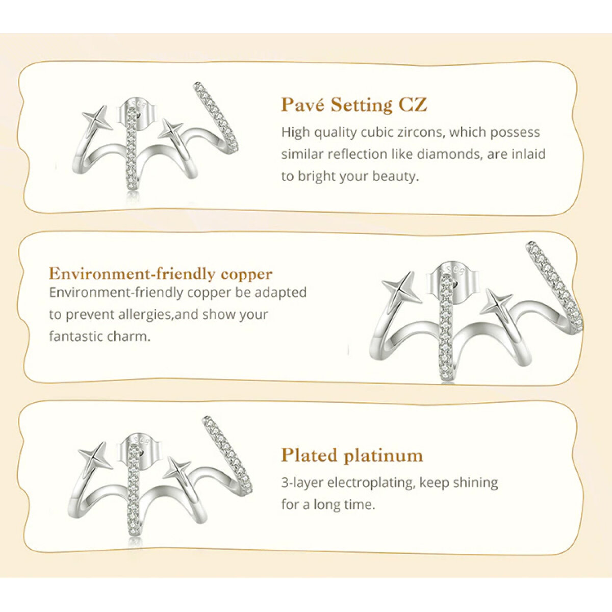YIE223-1 BAMOER σκουλαρίκια καρφωτά YIE223 με κυβική ζιρκόνια, ασήμι 925, ασημί - Image 3