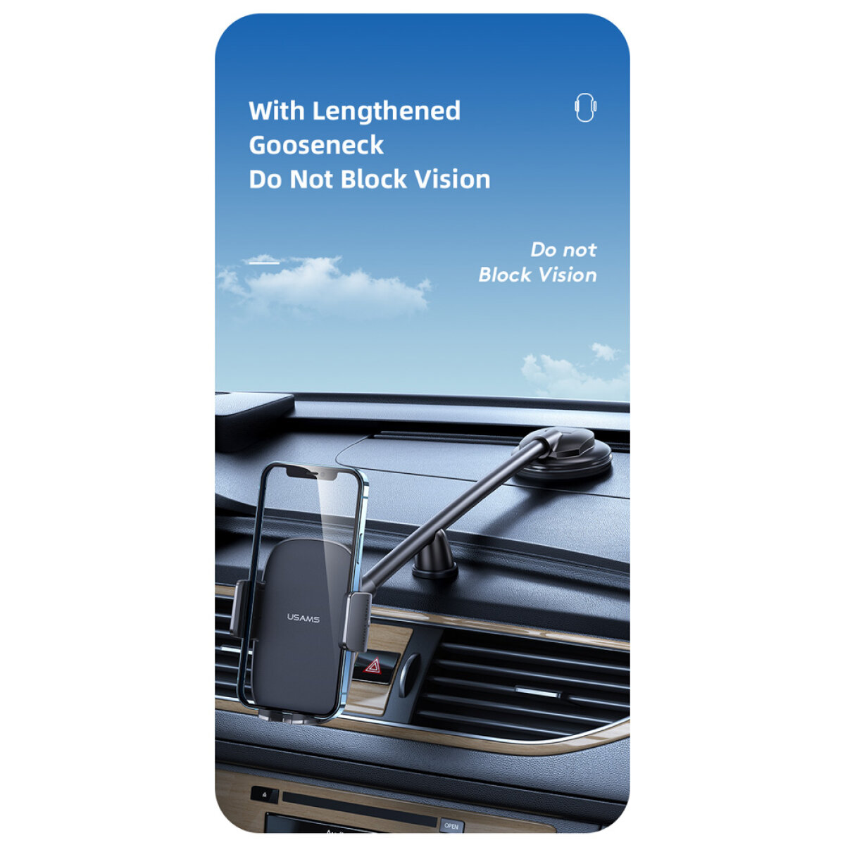 USAMS βάση smartphone αυτοκινήτου US-ZJ065 για ταμπλό/παρμπρίζ, μαύρη - Image 4