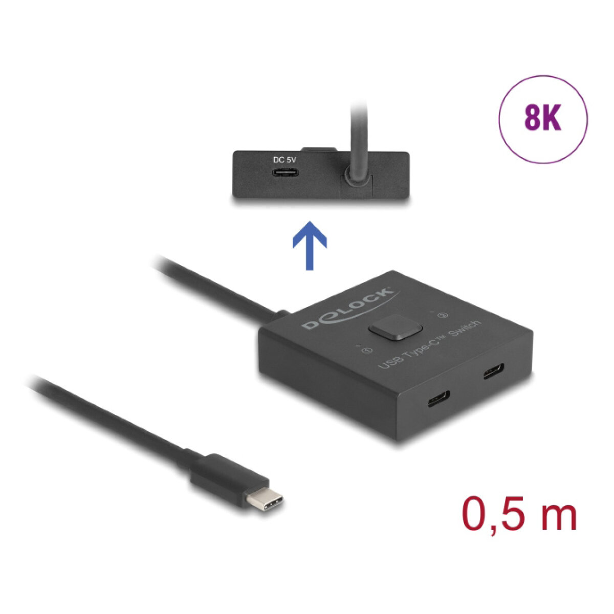 DELOCK USB-C switch 18911, 2 σε 1 bidirectional, 10Gbps, 8K, 100W, μαύρο - Image 3