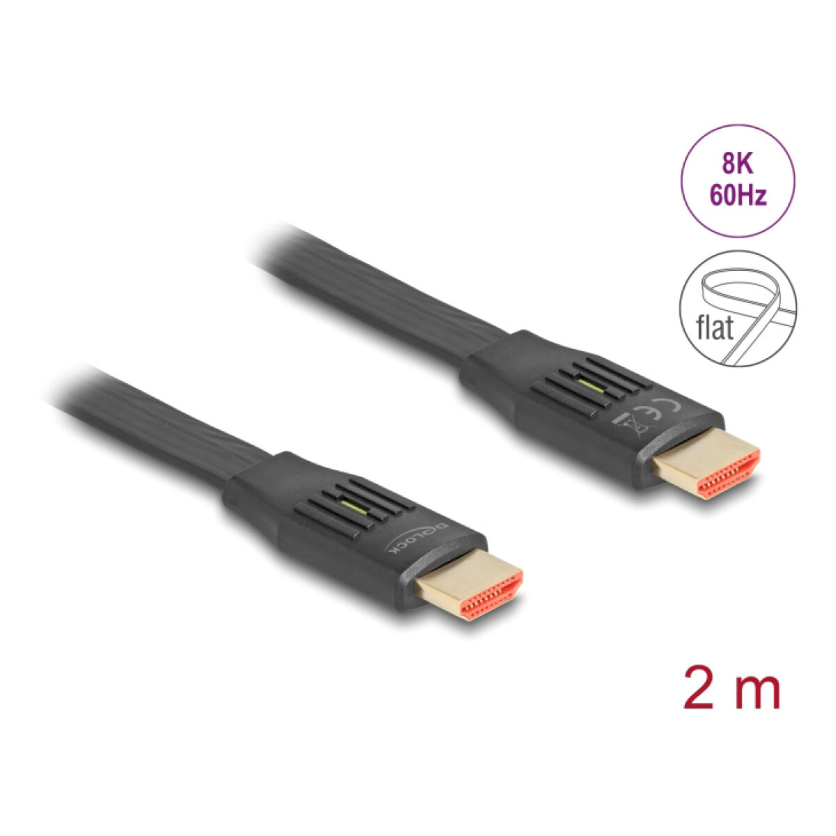 81002-2 DELOCK καλώδιο HDMI 81002, flat, 8K/60Hz, 48 Gbps, eARC, HDR, 2m, μαύρο - Image 3