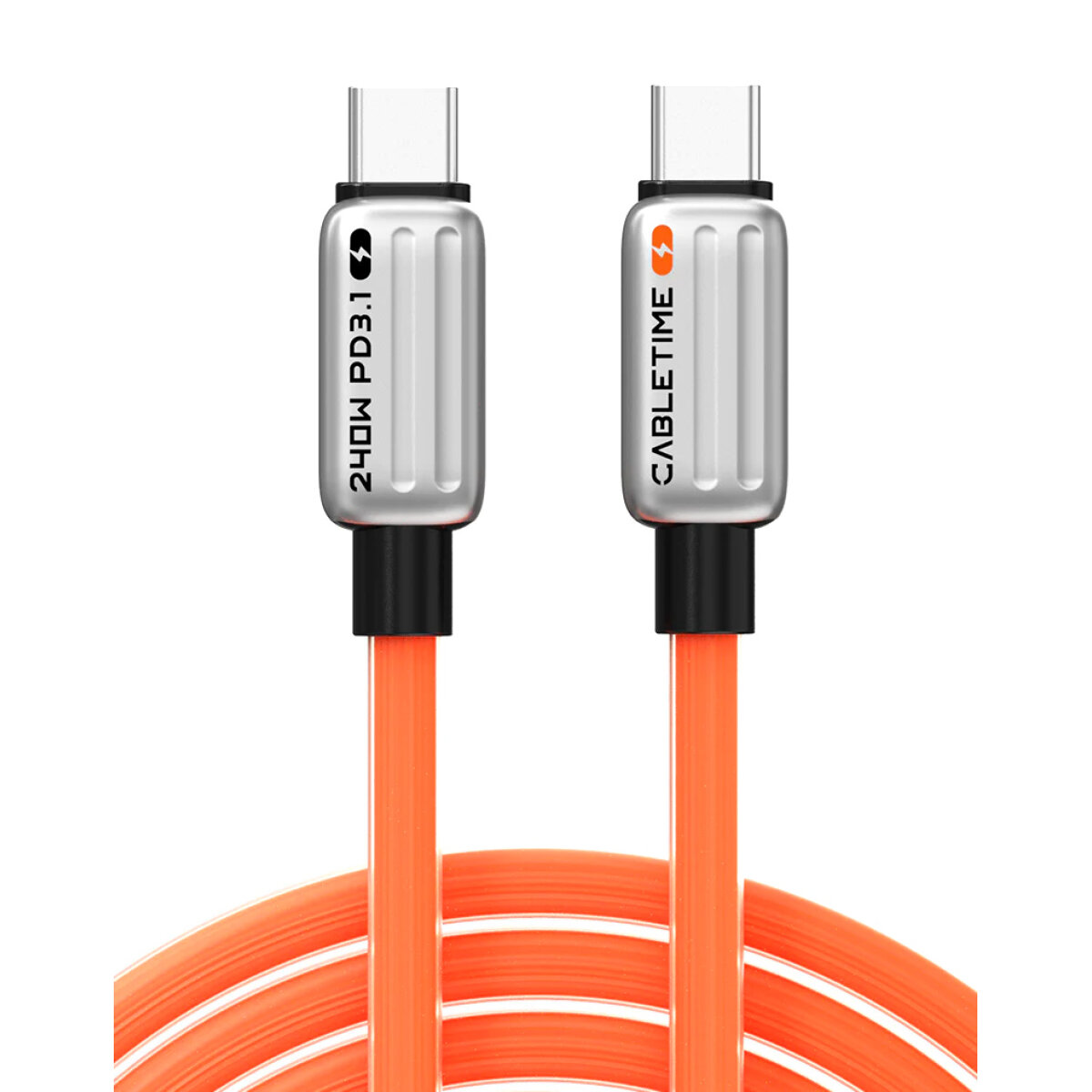 CT-CM240-ZSO2 CABLETIME καλώδιο USB-C CT-CM240-ZSO2, 240W, 480Mbps, 2m, πορτοκαλί - Image 1