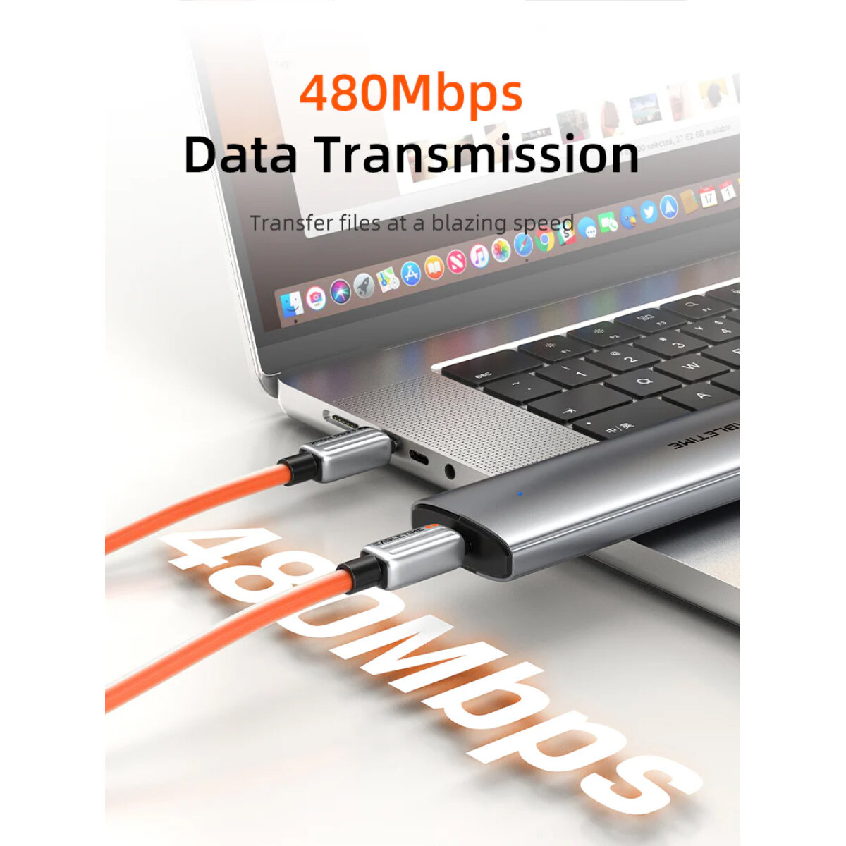 CT-CM240-ZSO2-6 CABLETIME καλώδιο USB-C CT-CM240-ZSO2, 240W, 480Mbps, 2m, πορτοκαλί - Image 7