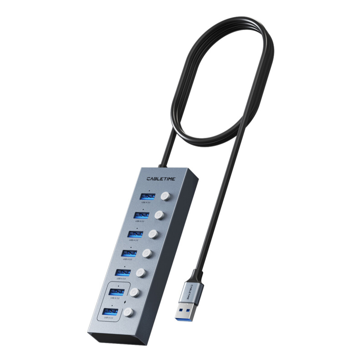 CT-HUBU7-AG CABLETIME USB hub CT-HUBU7-AG, 7x θυρών, 5Gbps, USB σύνδεση, 1m, γκρι - Image 1