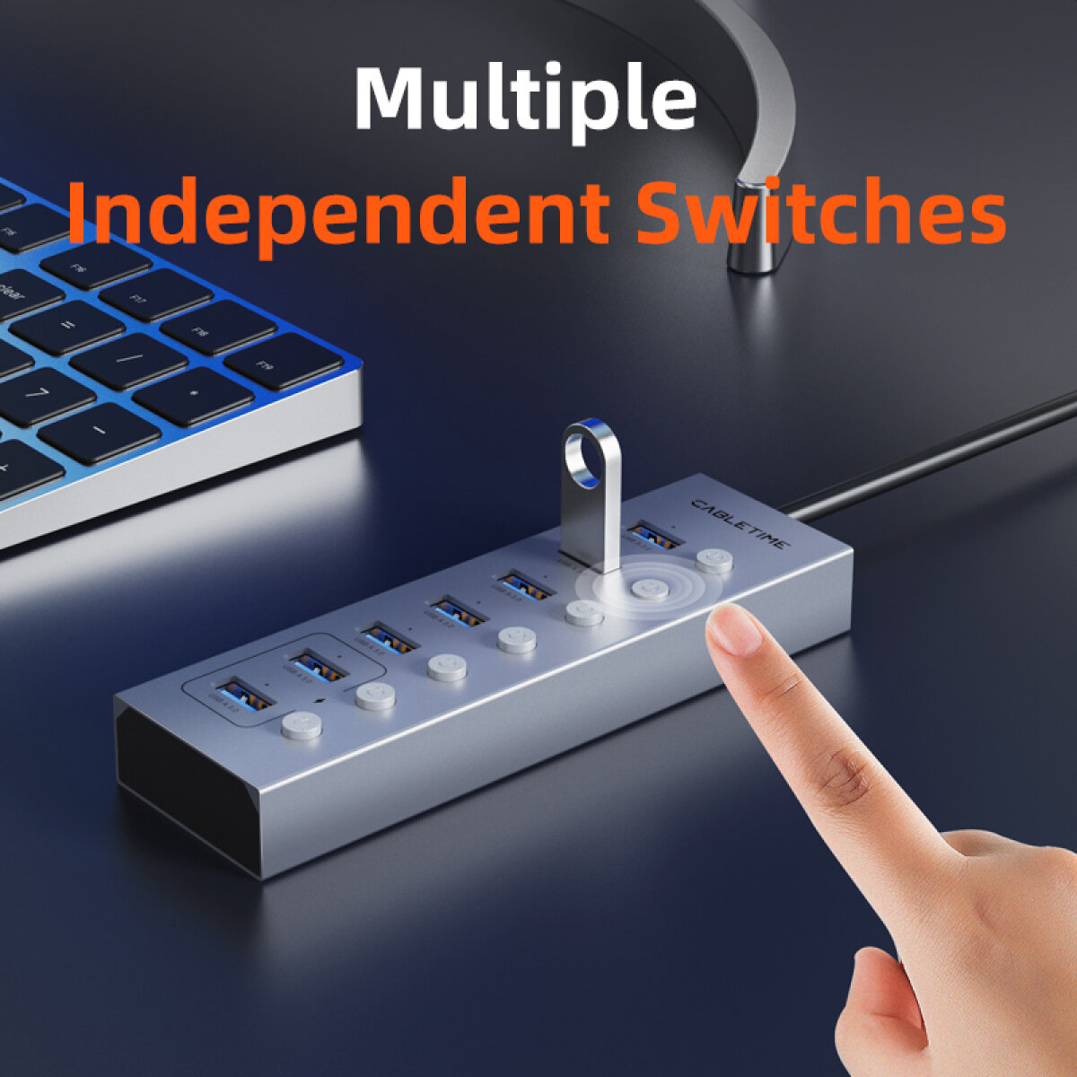CT-HUBU7-AG-4 CABLETIME USB hub CT-HUBU7-AG, 7x θυρών, 5Gbps, USB σύνδεση, 1m, γκρι - Image 6
