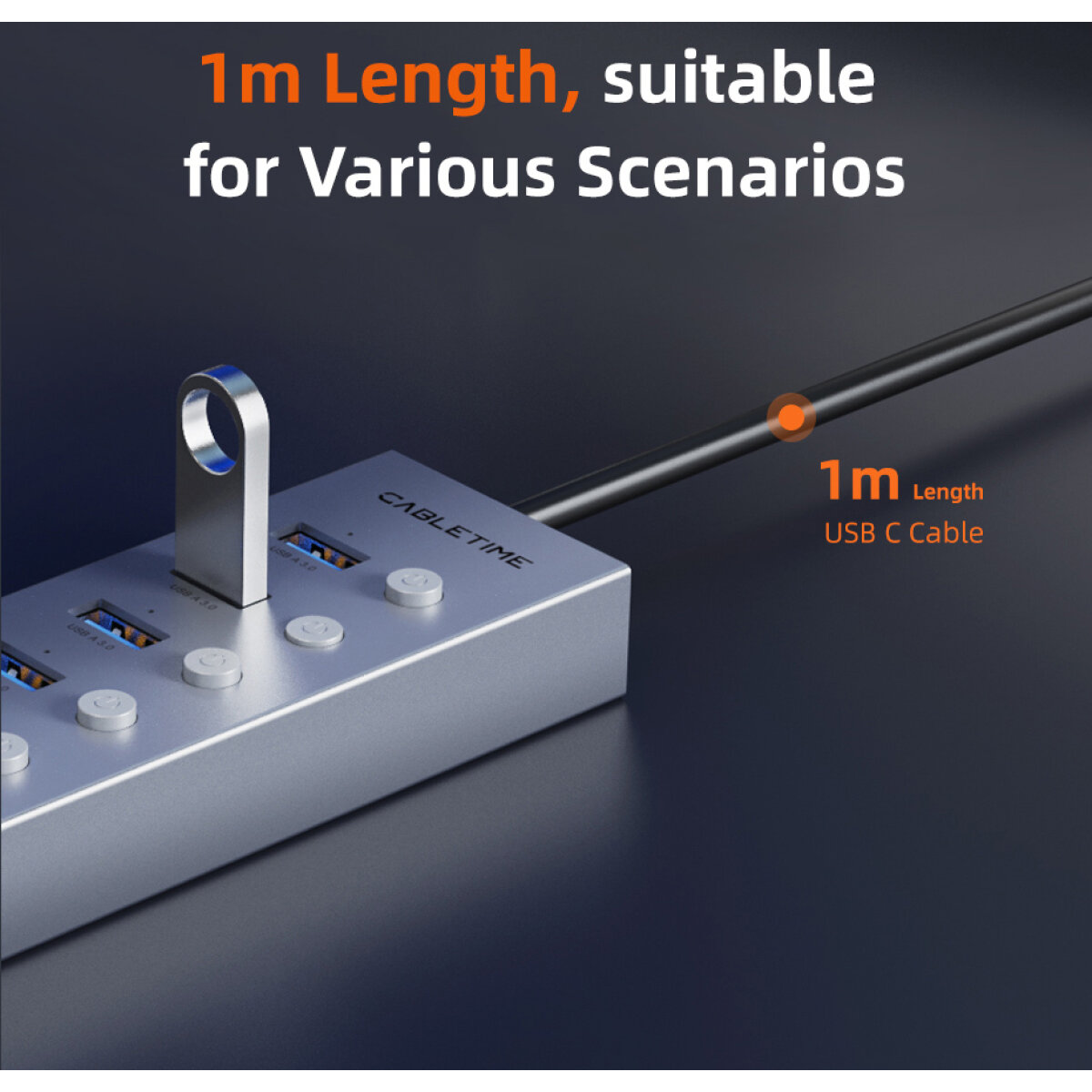 CT-HUBU7-AG-8 CABLETIME USB hub CT-HUBU7-AG, 7x θυρών, 5Gbps, USB σύνδεση, 1m, γκρι - Image 10