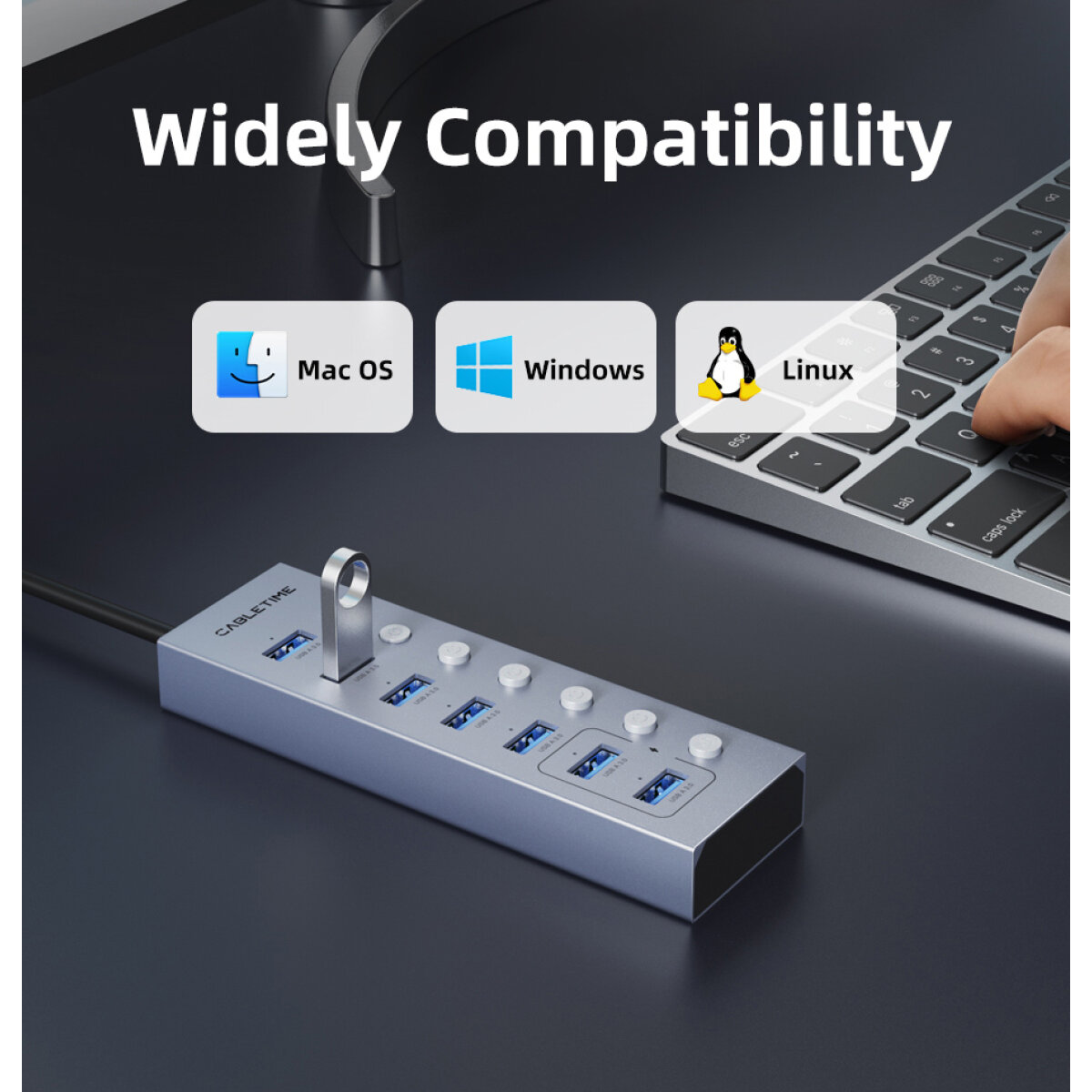 CT-HUBU7-AG-9 CABLETIME USB hub CT-HUBU7-AG, 7x θυρών, 5Gbps, USB σύνδεση, 1m, γκρι - Image 11