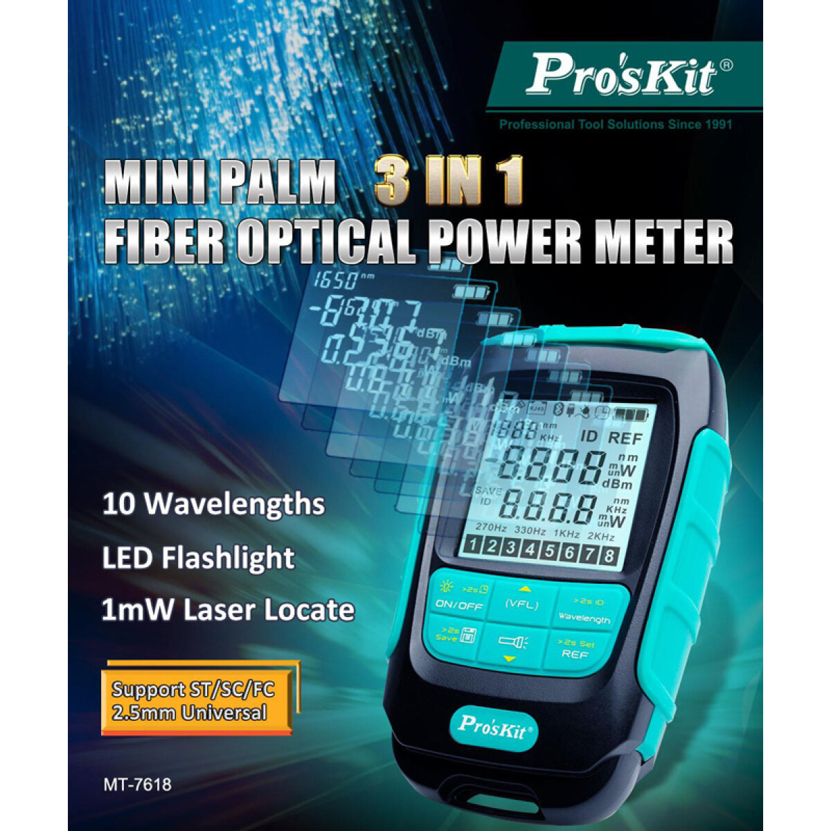 MT-7618-1 PROSKIT πολύμετρο οπτικών ινών MT-7618, μέτρηση ισχύος & VFL, 1mW - Image 2