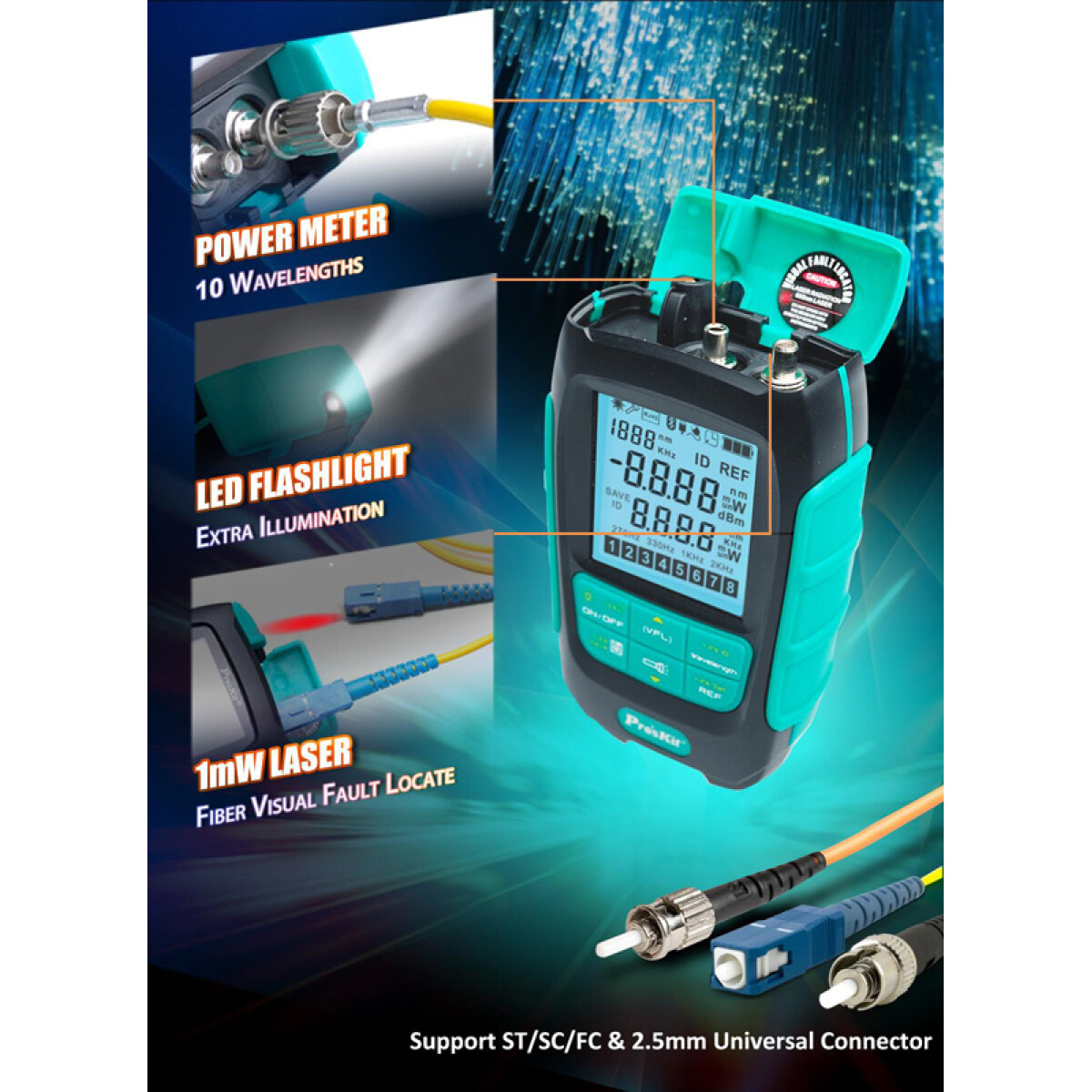 MT-7618-2 PROSKIT πολύμετρο οπτικών ινών MT-7618, μέτρηση ισχύος & VFL, 1mW - Image 3