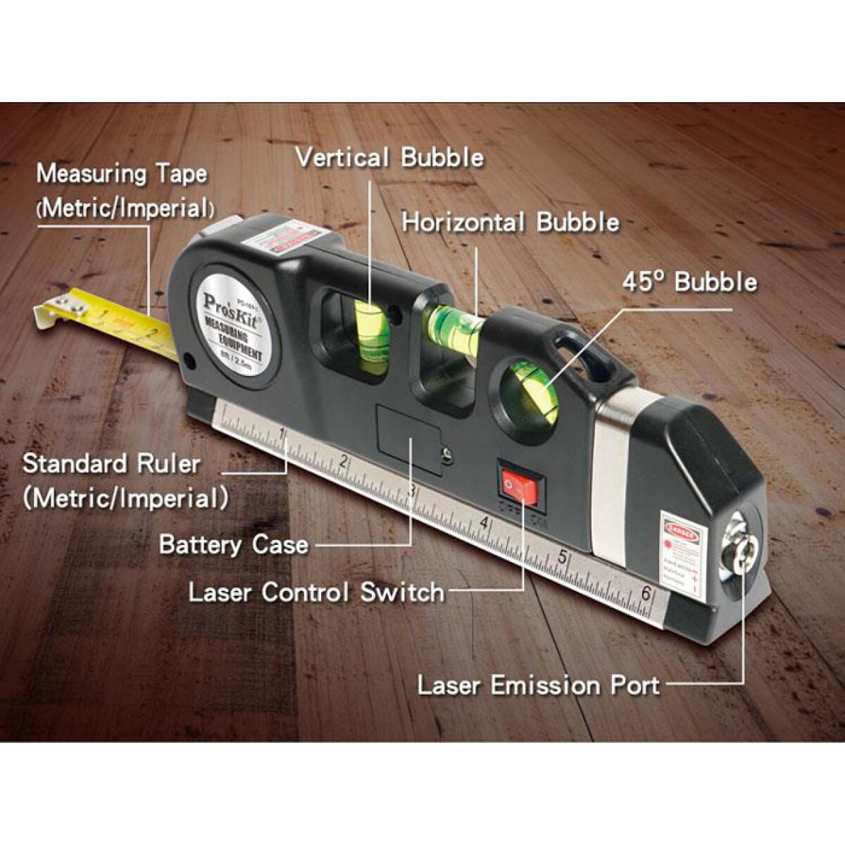 PD-161-C-2 PROSKIT γραμμικό αλφάδι laser PD-161-C με κόκκινη δέσμη, μετροταινία - Image 3