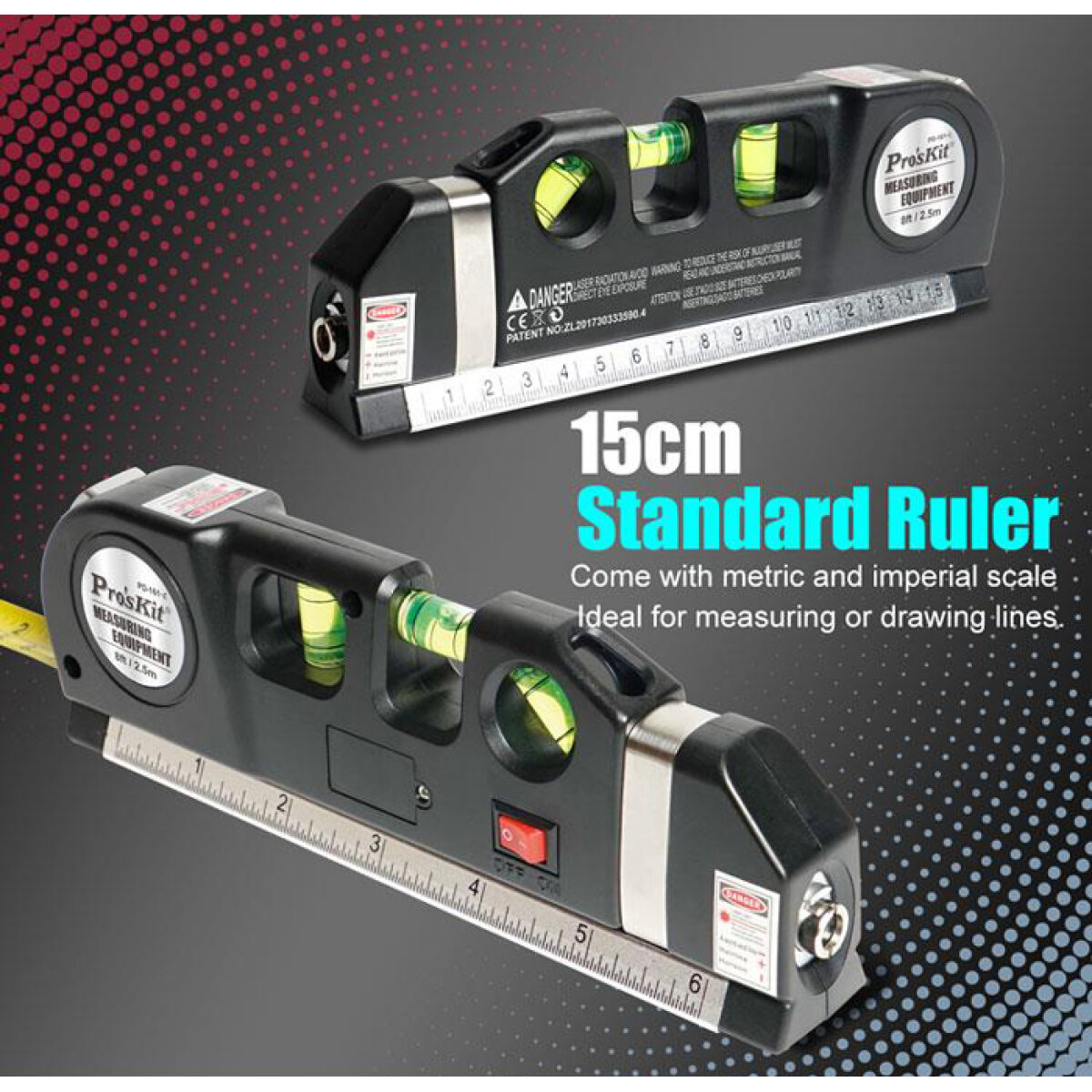 PD-161-C-6 PROSKIT γραμμικό αλφάδι laser PD-161-C με κόκκινη δέσμη, μετροταινία - Image 7
