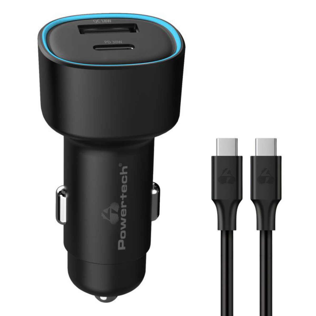 POWERTECH φορτιστής αυτοκινήτου PT-1230, καλώδιο, USB/USB-C, 48W, μαύρος - Image 1