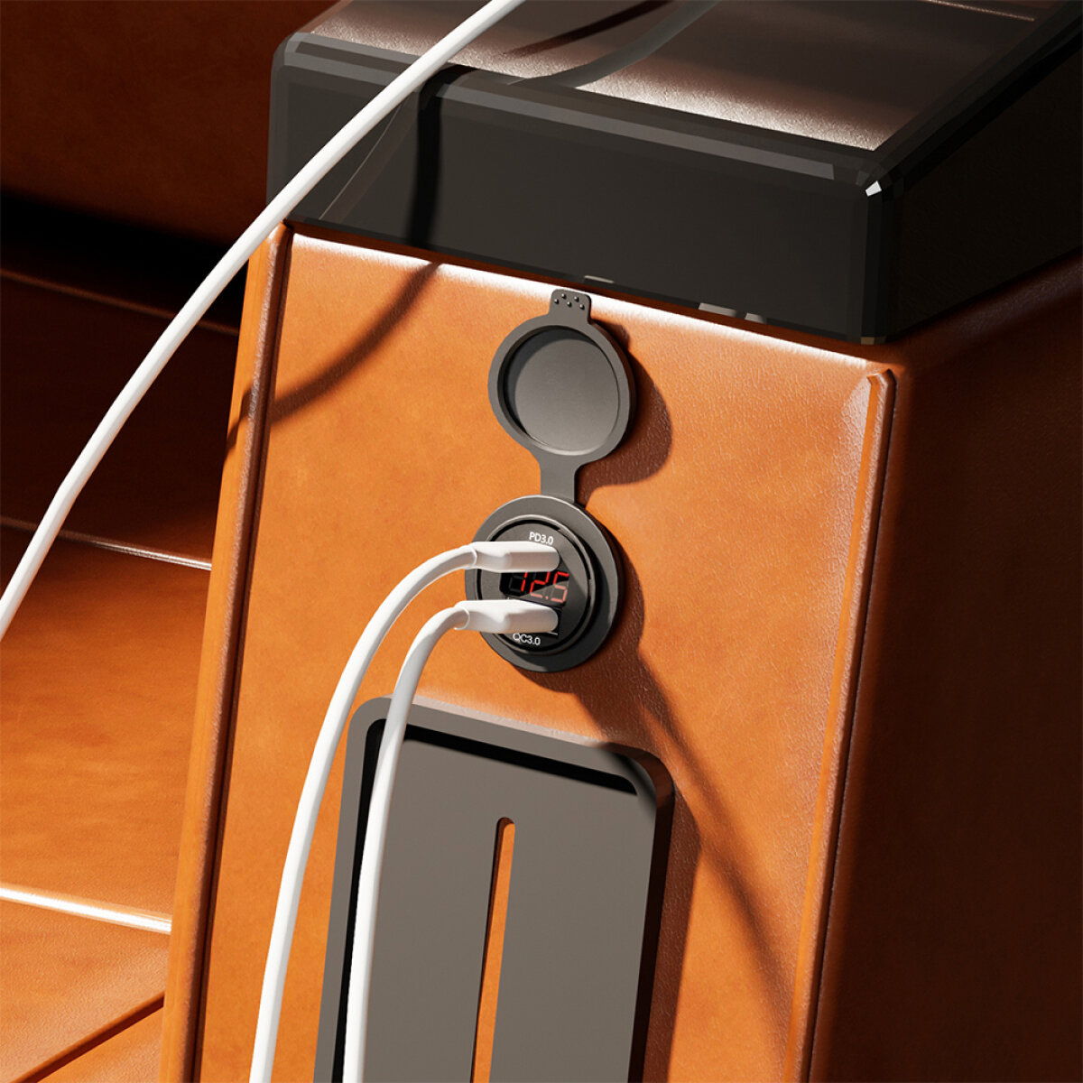 PTL-005-1 POWERTECH πρίζα USB για σκάφη & οχήματα PTL-005, USB/USB-C 36W, με οθόνη - Image 2