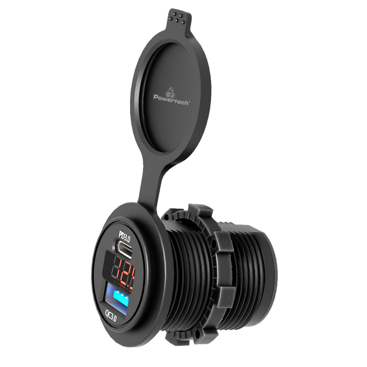 PTL-005 POWERTECH πρίζα USB για σκάφη & οχήματα PTL-005, USB/USB-C 36W, με οθόνη - Image 1