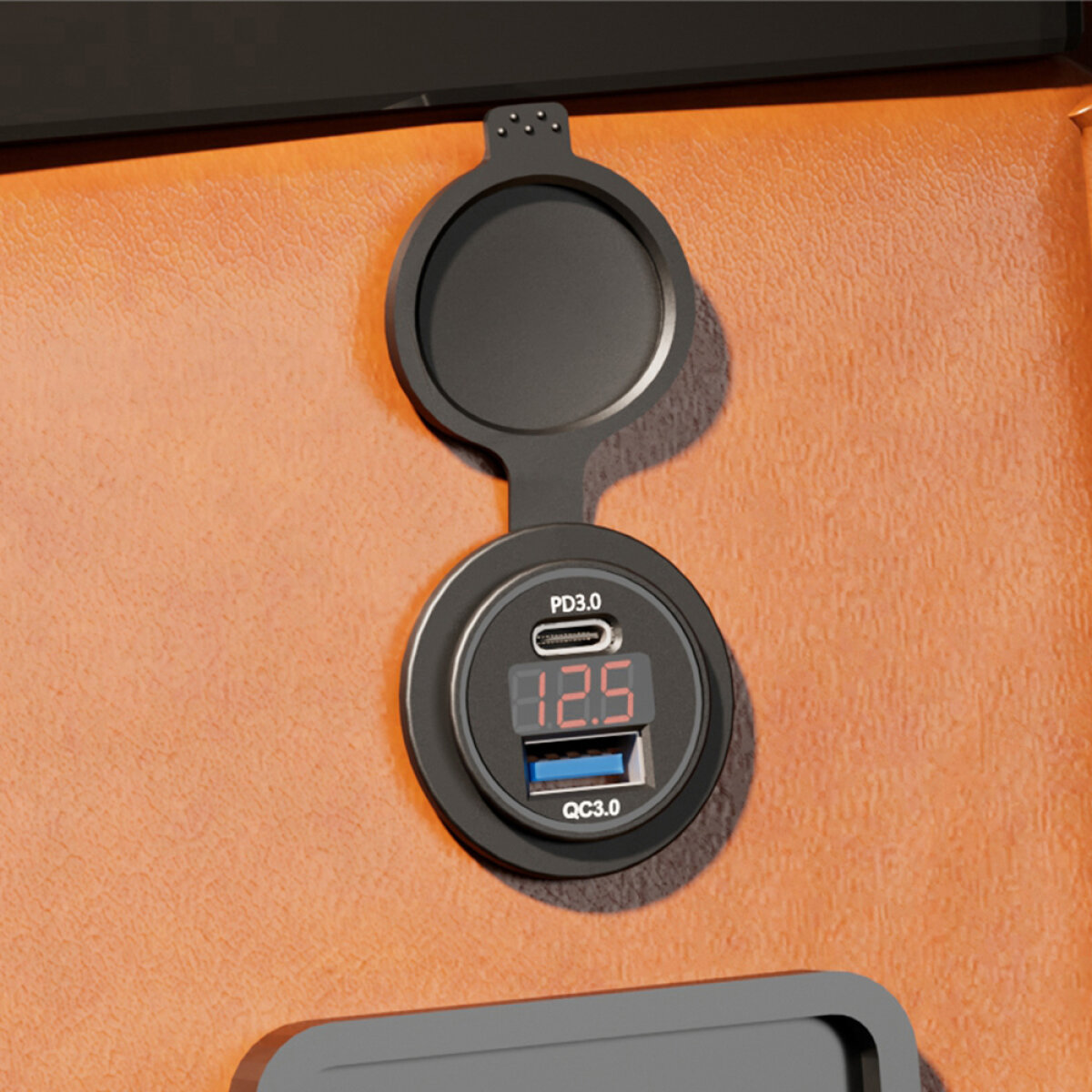 PTL-005-2 POWERTECH πρίζα USB για σκάφη & οχήματα PTL-005, USB/USB-C 36W, με οθόνη - Image 3
