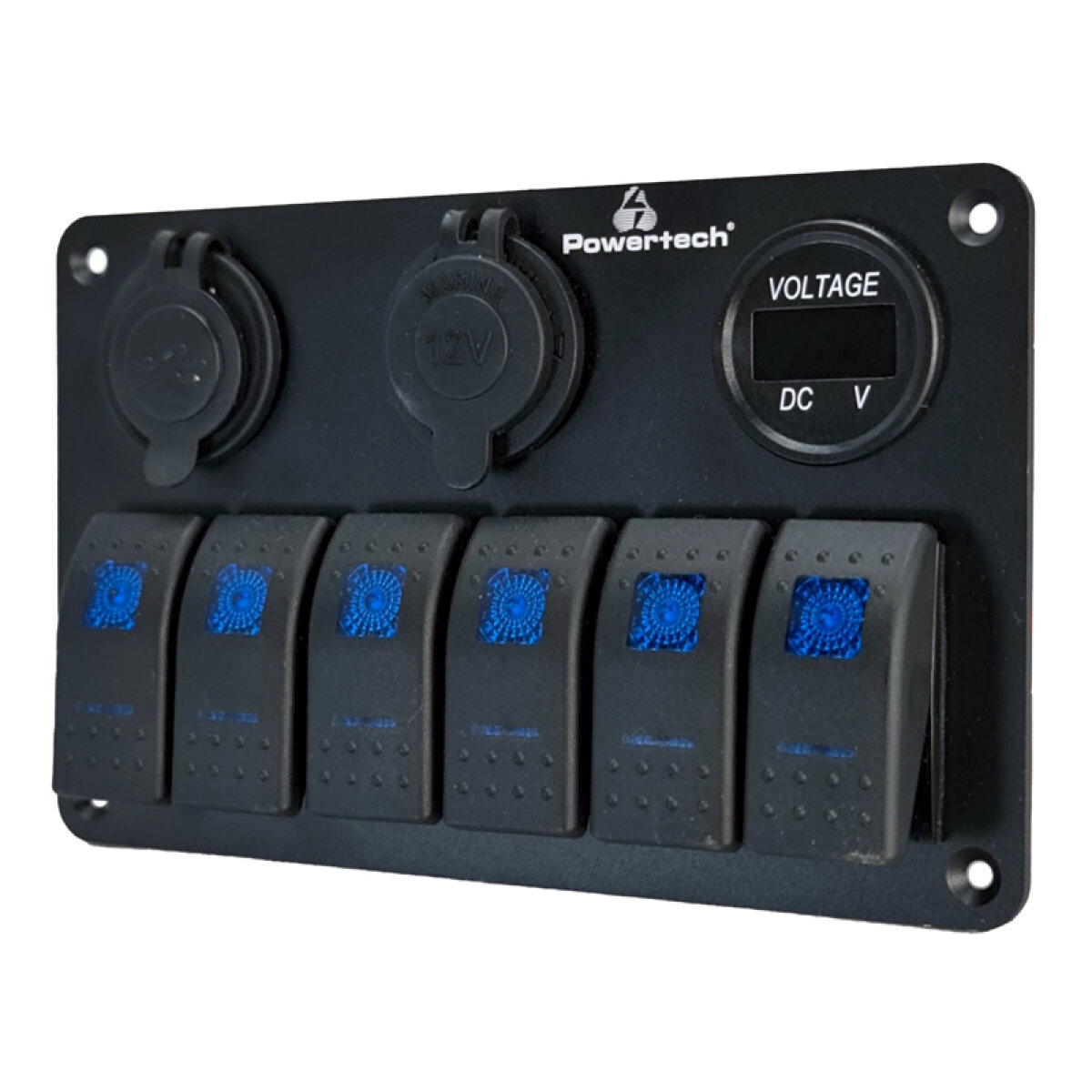 PTL-020-1 POWERTECH πάνελ σκαφών & οχημάτων PTL-020, πρίζα 12V/2x USB/6x διακόπτες - Image 2