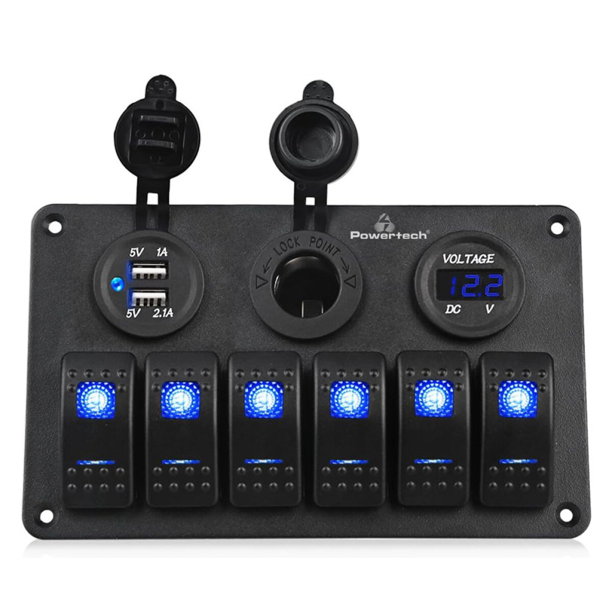 PTL-020 POWERTECH πάνελ σκαφών & οχημάτων PTL-020, πρίζα 12V/2x USB/6x διακόπτες - Image 1