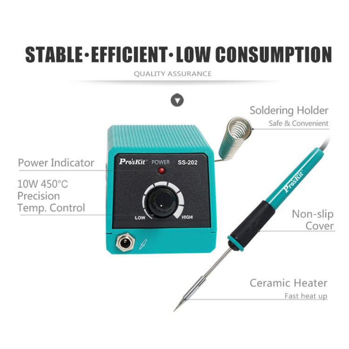 SS-202F-2 PROSKIT μίνι σταθμός συγκόλλησης SS-202F με κολλητήρι, 10W, 100~450 °C - Image 3