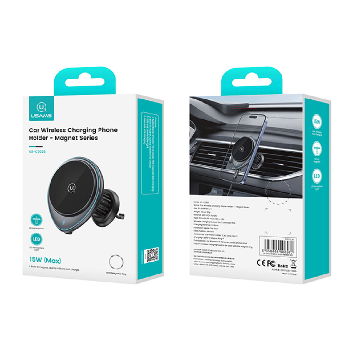 CD222ZJ01-7 USAMS ασύρματος φορτιστής & βάση αυτοκινήτου US-CD222, 15W, μαύρο - Image 8