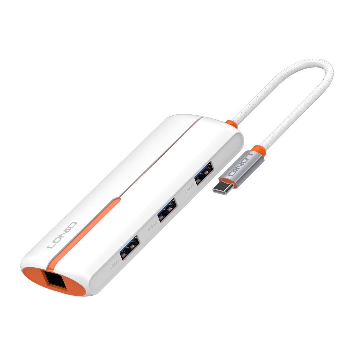 6933138601754 LDNIO USB hub DS-26U με θύρα δικτύου, 6 θυρών, USB-C σύνδεση, 100W PD, λευκό - Image 1