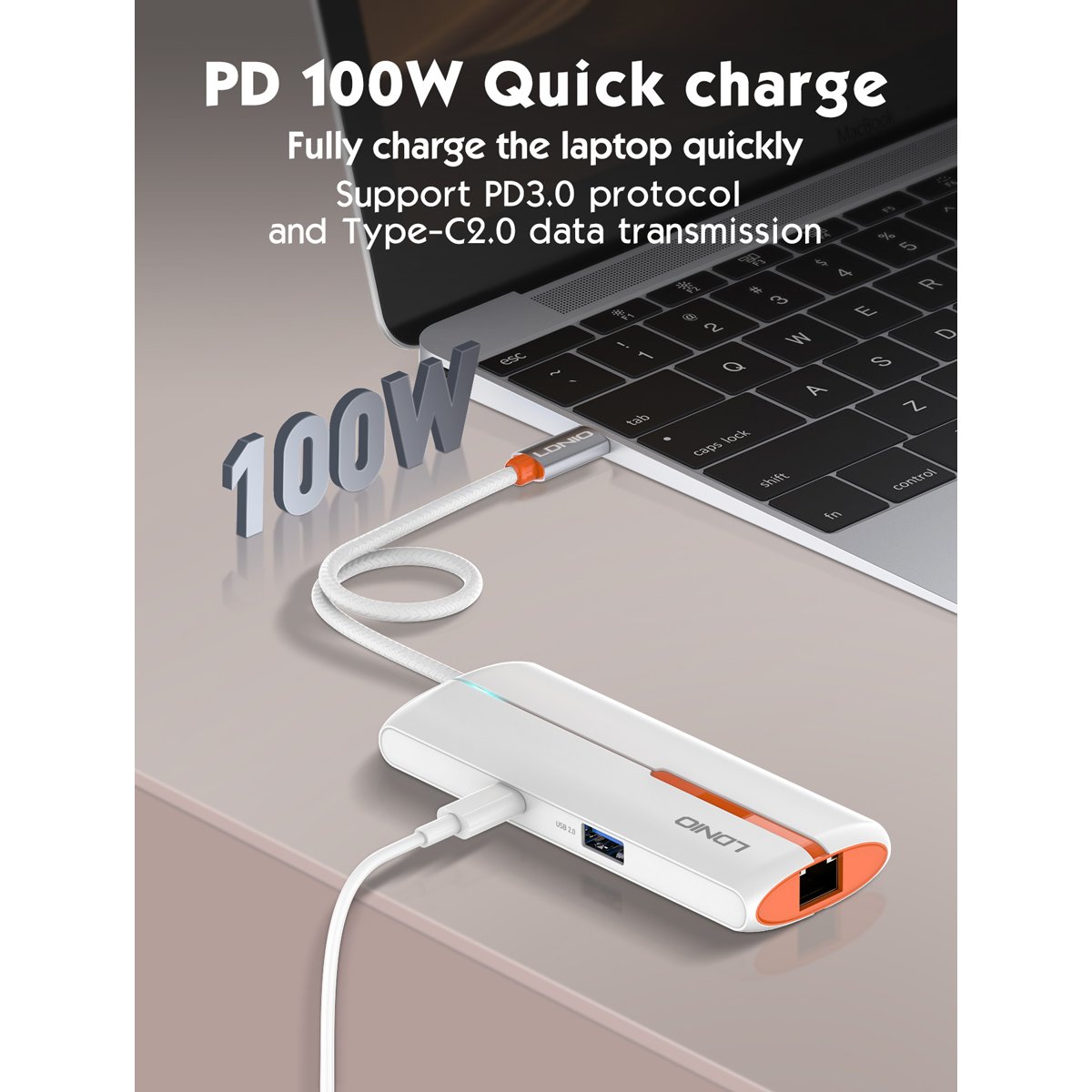 6933138601754-2 LDNIO USB hub DS-26U με θύρα δικτύου, 6 θυρών, USB-C σύνδεση, 100W PD, λευκό - Image 3