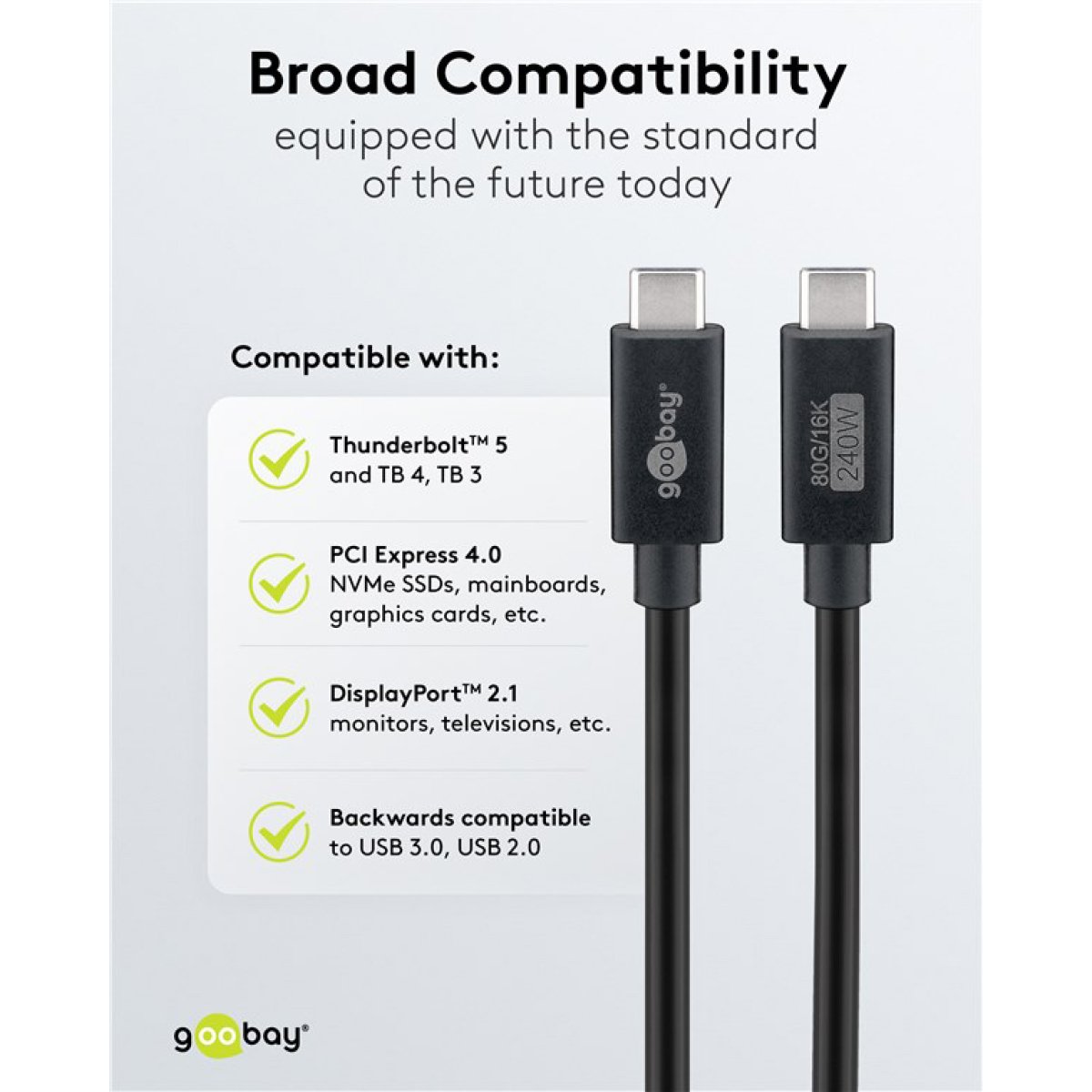 GOOBAY καλώδιο USB-C 74376, USB4, 240W, 80Gbps, 16K/60Hz, 1.2m, μαύρο - Image 7