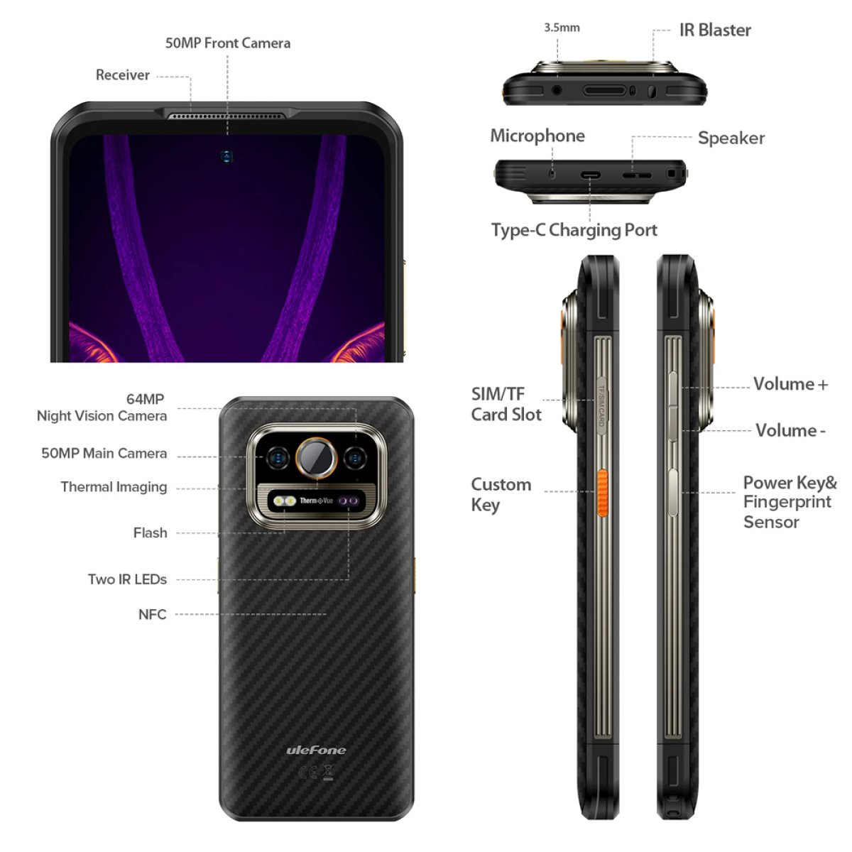 ULEFONE smartphone Armor 25T Pro, 6.78", 6/256GB, 5G, 6500mAh, IP68/IP69K, μαύρο - Image 4