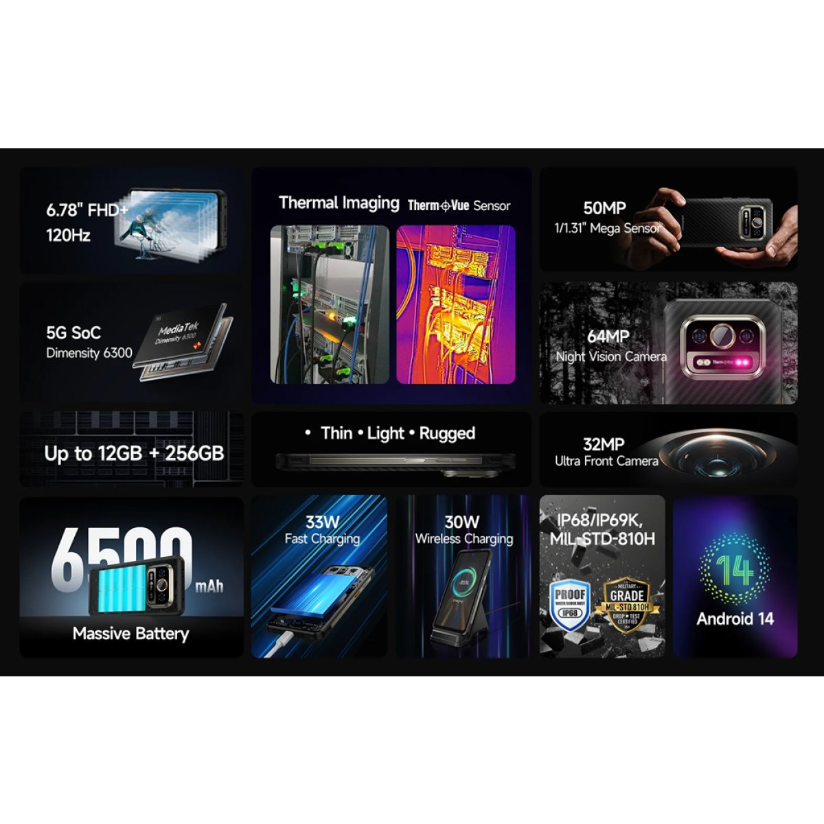 ULEFONE smartphone Armor 25T Pro, 6.78", 6/256GB, 5G, 6500mAh, IP68/IP69K, μαύρο - Image 6