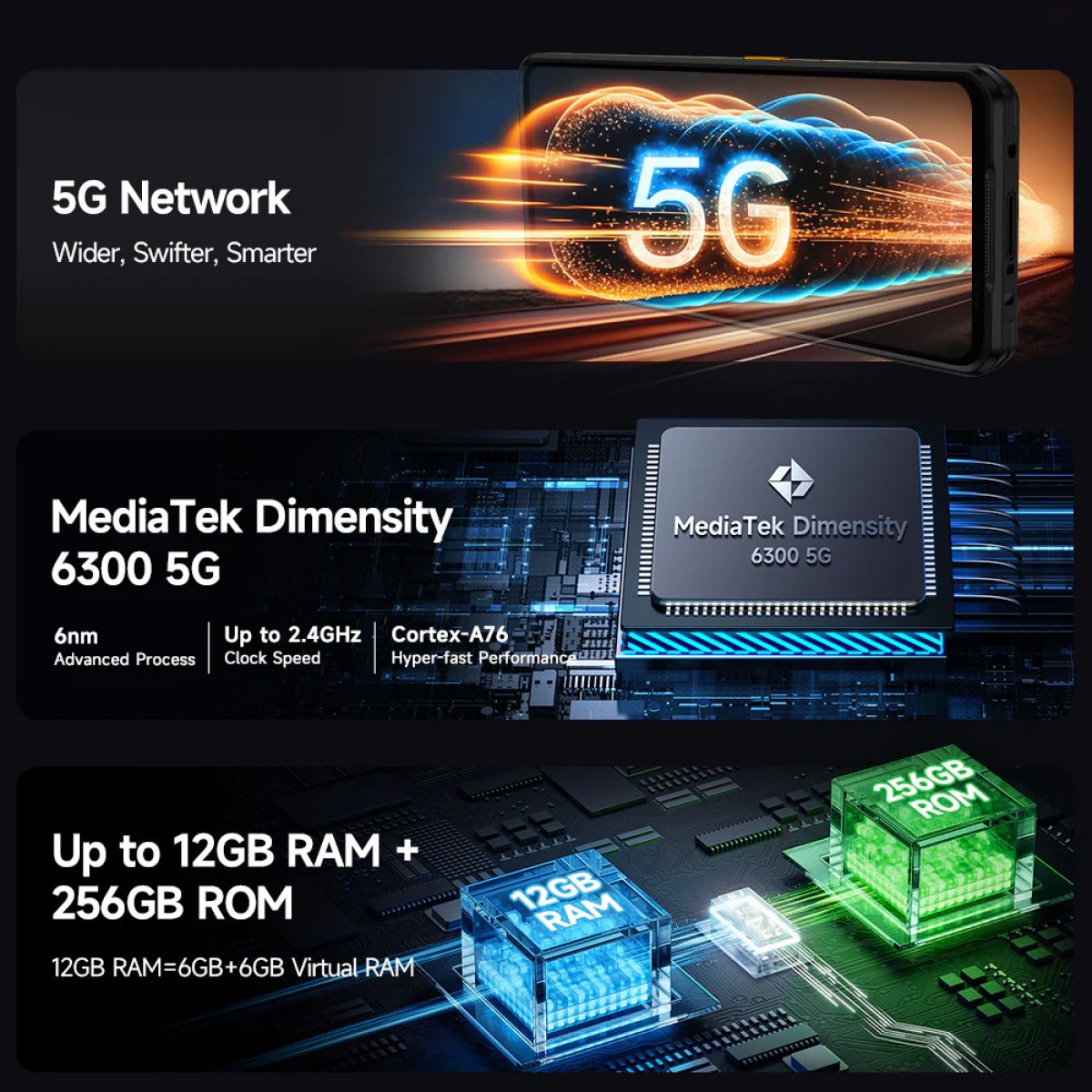 ULEFONE smartphone Armor 25T Pro, 6.78", 6/256GB, 5G, 6500mAh, IP68/IP69K, μαύρο - Image 11