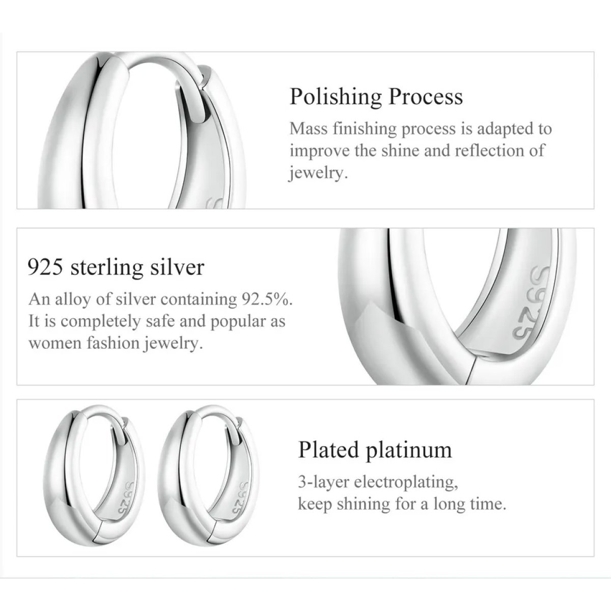 BSE924-1 BAMOER σκουλαρίκια κρίκοι BSE924, ασήμι 925, ασημί - Image 3