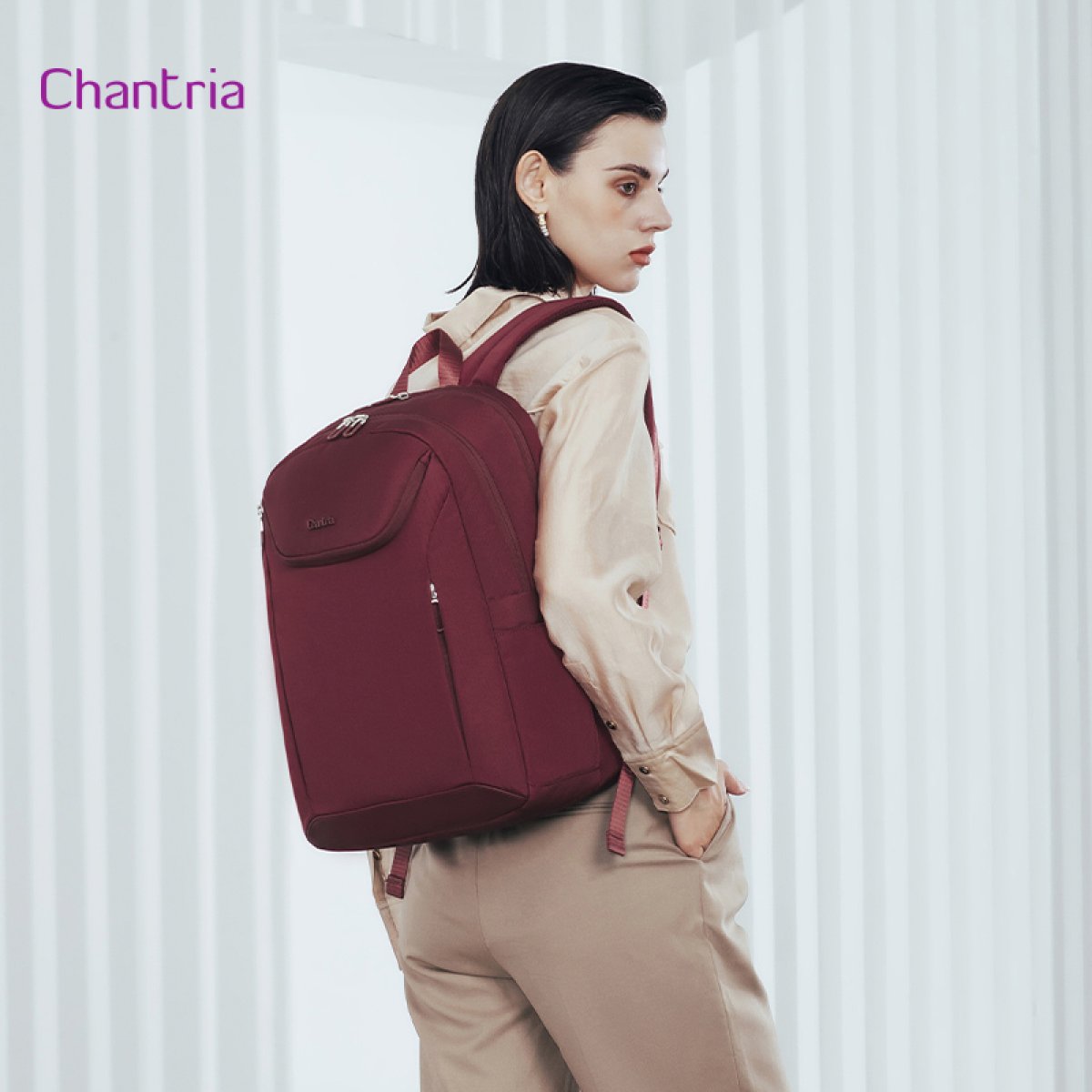 CB00638-WR-1 CHANTRIA γυναικεία τσάντα πλάτης CB00638 με θήκη laptop 15.6", 20.2L, κόκκινη - Image 2