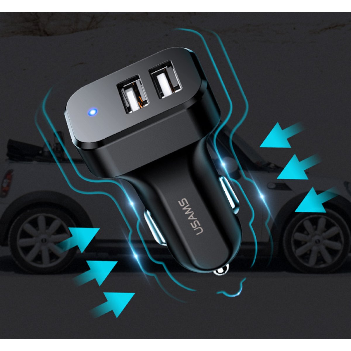 USAMS φορτιστής αυτοκινήτου C13 & καλώδιο Lightning, 2x USB, 2.1A, μαύρο - Image 3