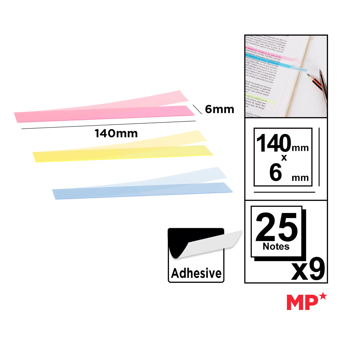 PN352-02-1 MP αυτοκόλλητα χαρτάκια σημειώσεων PN352-02, διάφανα, 140x6mm, 225τμχ - Image 2