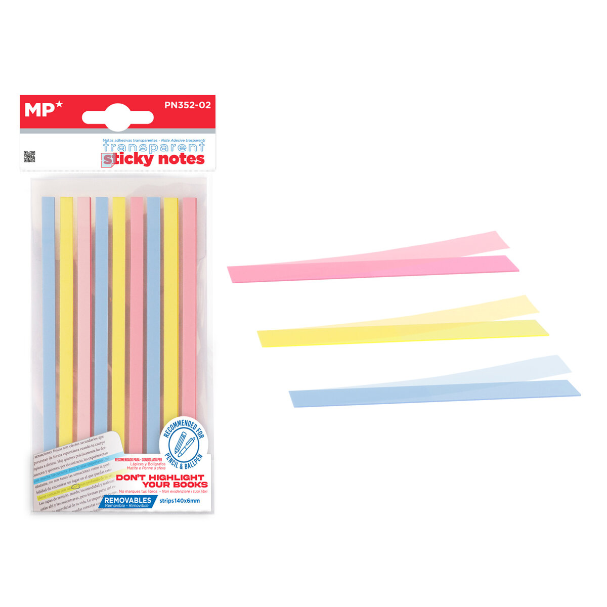 PN352-02 MP αυτοκόλλητα χαρτάκια σημειώσεων PN352-02, διάφανα, 140x6mm, 225τμχ - Image 1