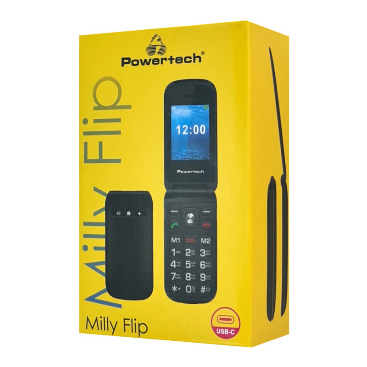 POWERTECH κινητό τηλέφωνο Milly Flip, 2.4", dual SIM, πλήκτρο SOS, μαύρο - Image 4
