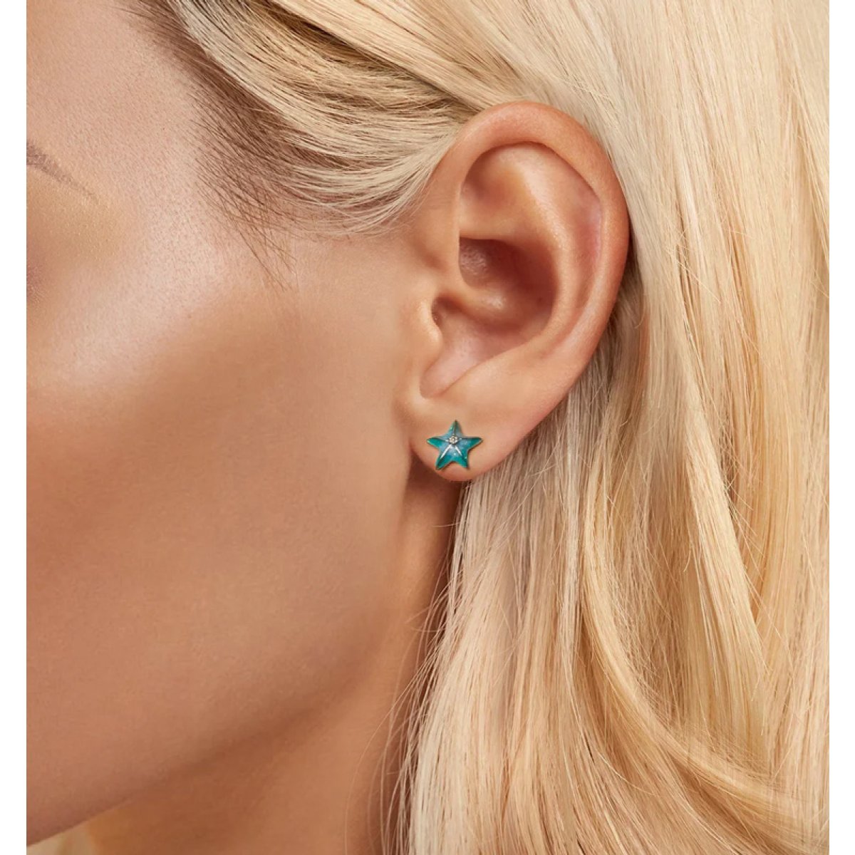 BAMOER σκουλαρίκια καρφωτά SCE1747 σε σχήμα κοχύλι, ασήμι 925, βεραμάν - Image 2