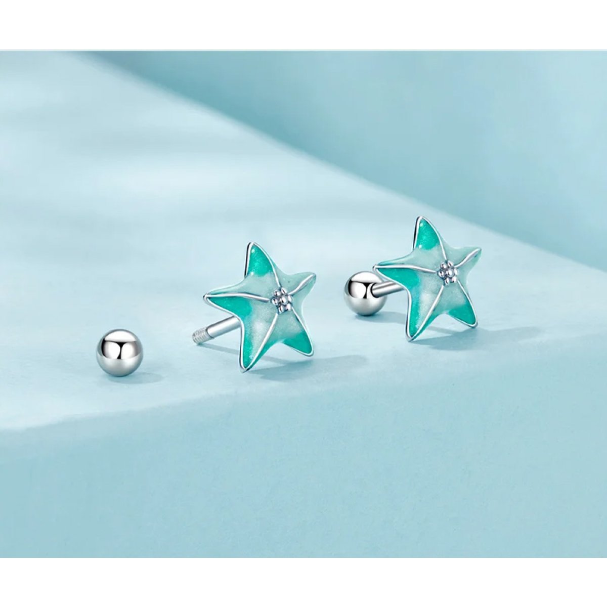 BAMOER σκουλαρίκια καρφωτά SCE1747 σε σχήμα κοχύλι, ασήμι 925, βεραμάν - Image 3