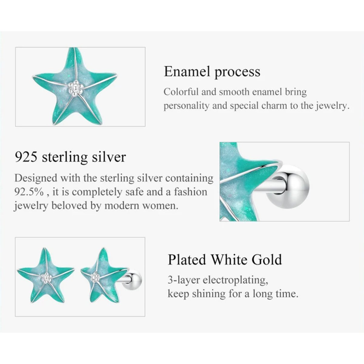 BAMOER σκουλαρίκια καρφωτά SCE1747 σε σχήμα κοχύλι, ασήμι 925, βεραμάν - Image 4