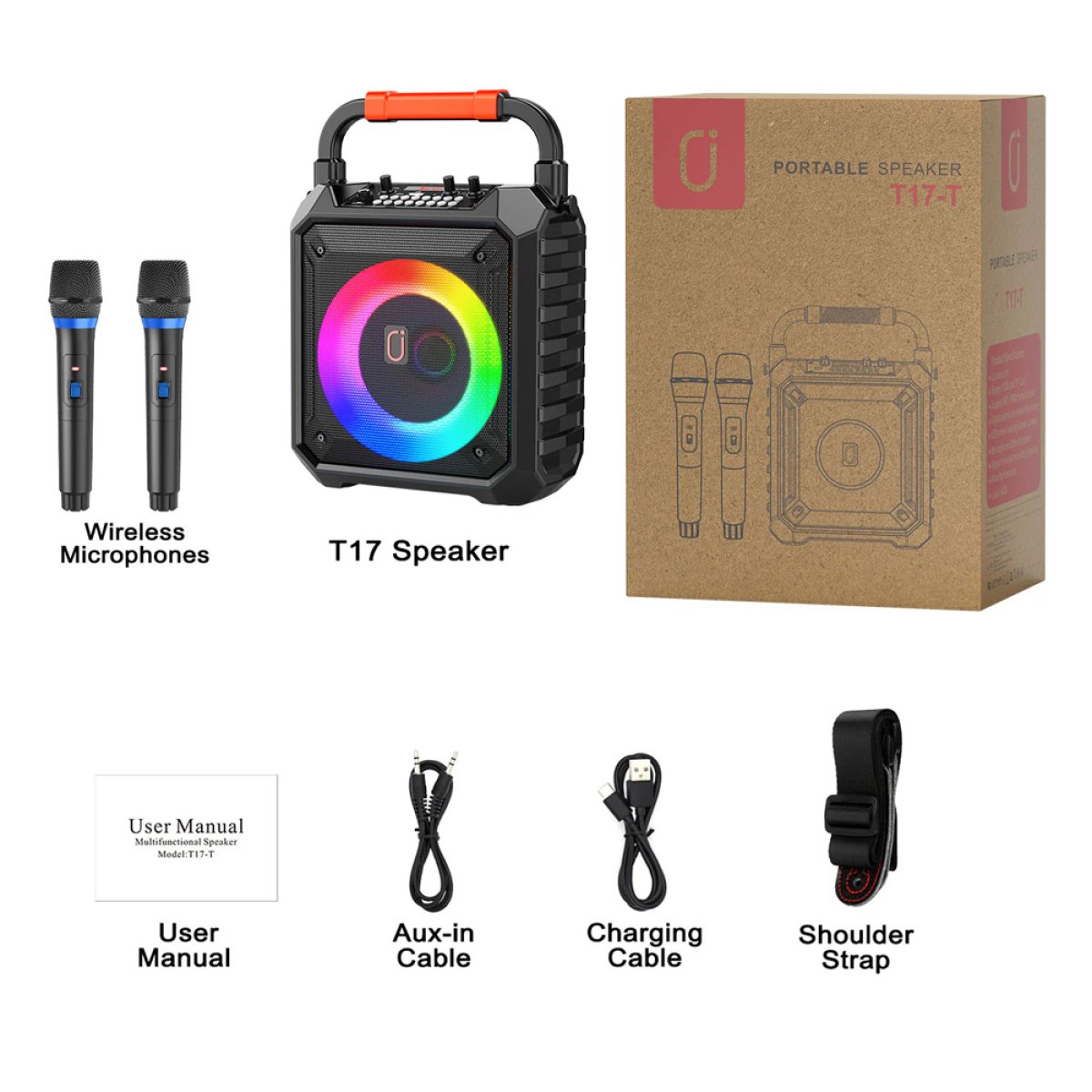 JYX-T17-T-9 JYX φορητό ηχείο T17-T με 2x μικρόφωνα, 15W, 3000mah, LED, μαύρο - Image 11