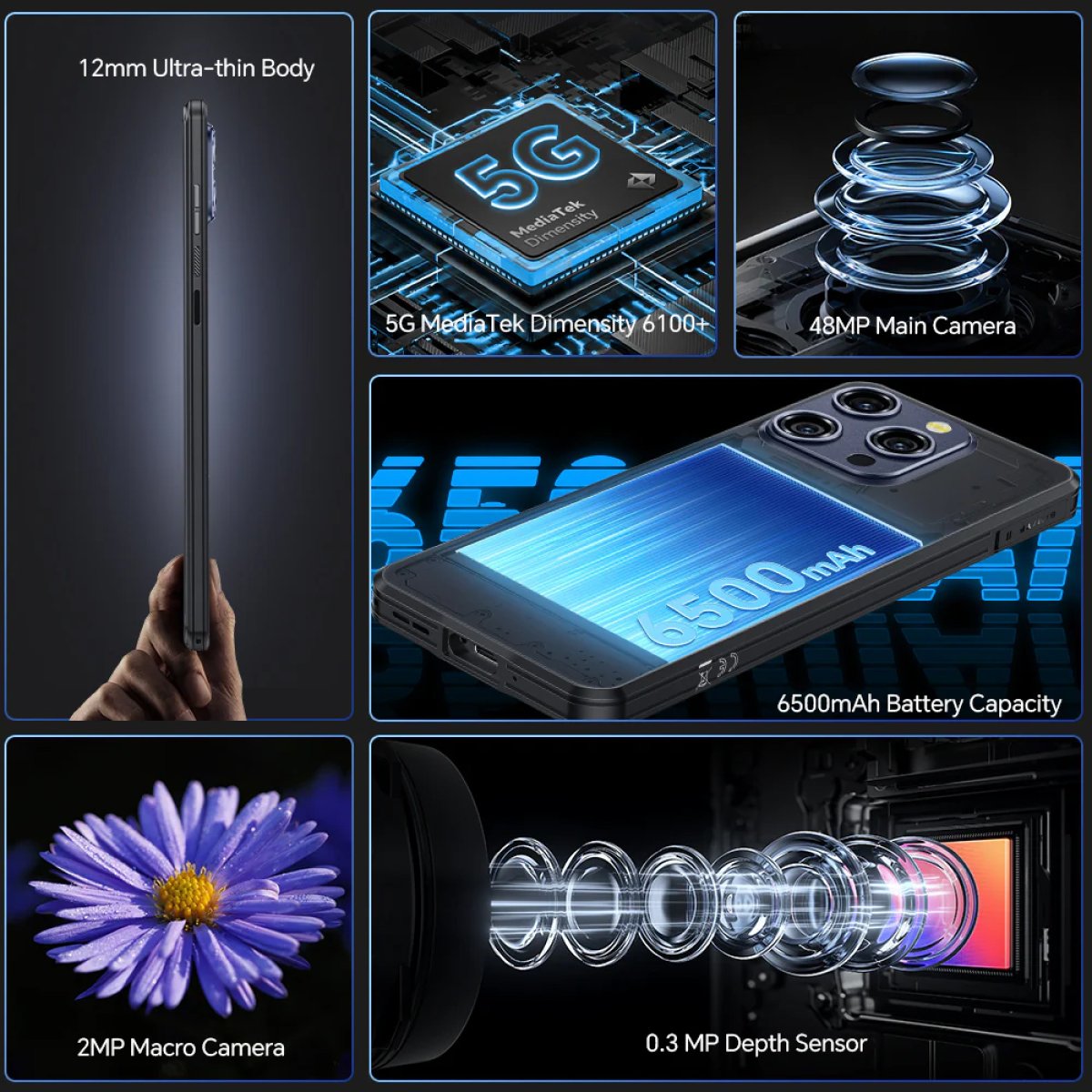 WP52-BK-2 OUKITEL smartphone WP52, 6.6", 4/256GB, 5G, 6500mAh, IP68/IP69K, μαύρο - Image 6