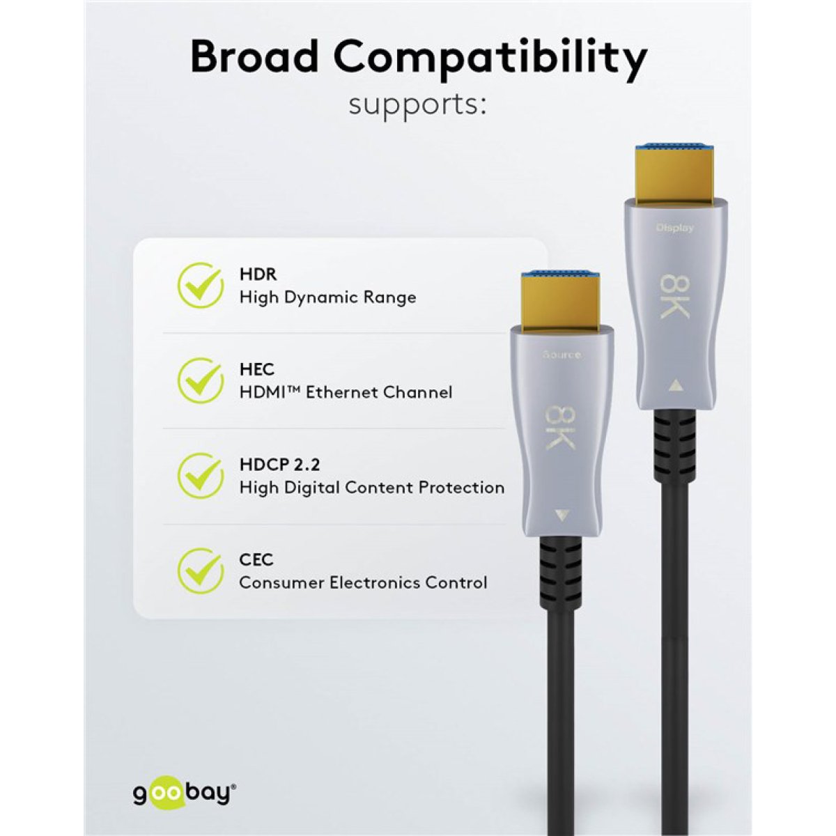 GOOBAY καλώδιο HDMI 2.1 65559 με Ethernet, 8K/60Hz, 48 Gbps, 20m, μαύρο - Image 7