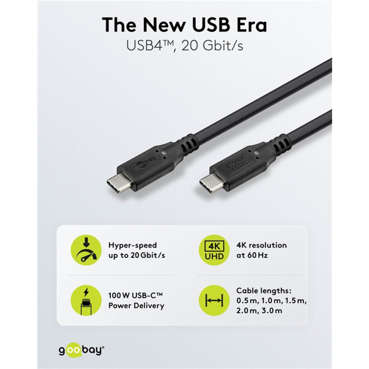 GOOBAY καλώδιο USB-C 74197, USB4, 100W, 20Gbps, 4K/60Hz, 2m, μαύρο - Image 2
