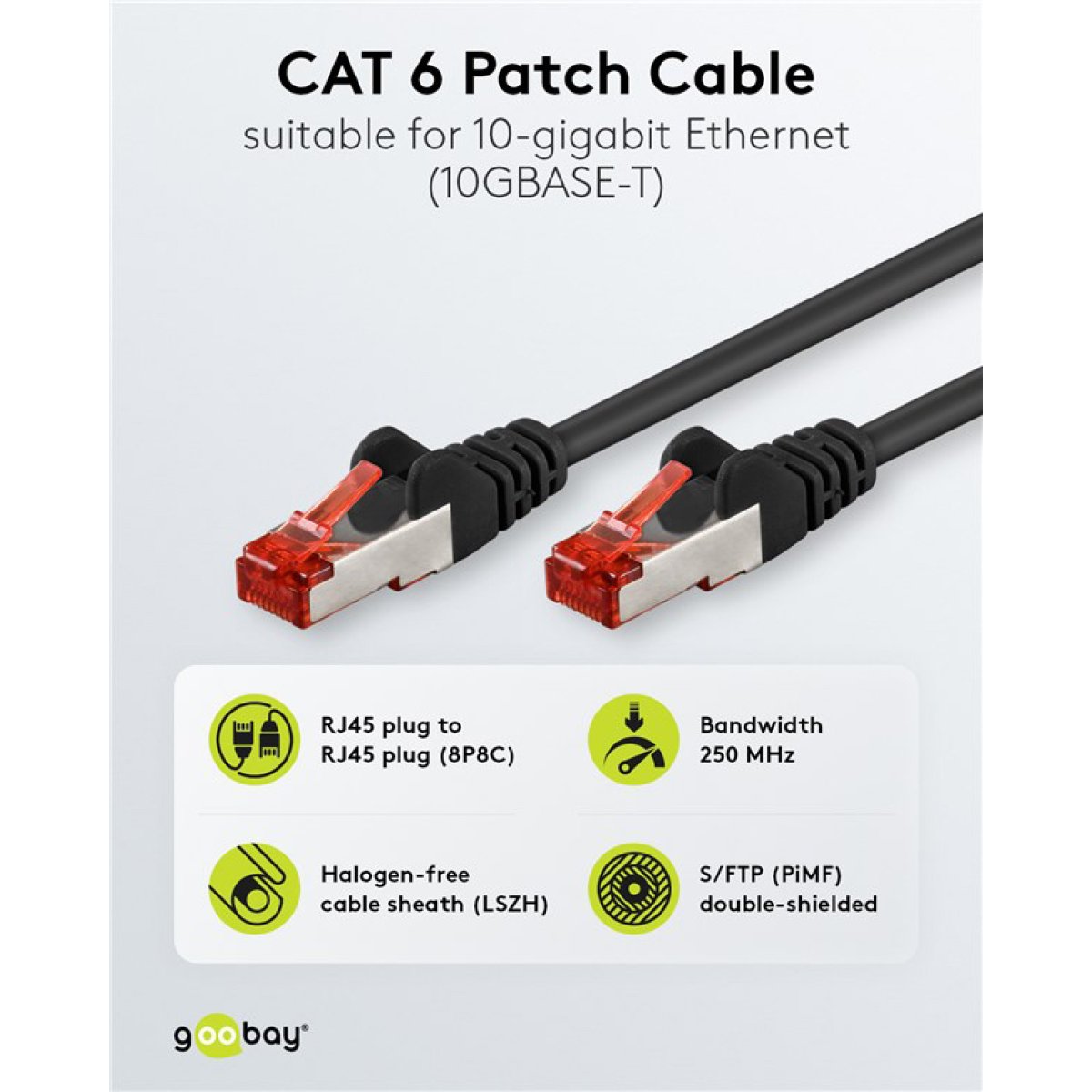 92459-1 GOOBAY καλώδιο δικτύου 92459, CAT 6 S/FTP, copper, 250MHz, 0.15m, μαύρο - Image 2