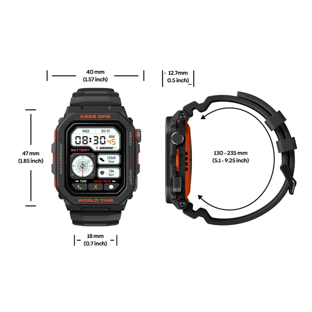 ARESGPS-BK-7 ZEBLAZE smartwatch Ares GPS, heart rate, 1.75" IPS, GPS, 3 ATM, μαύρο - Image 8