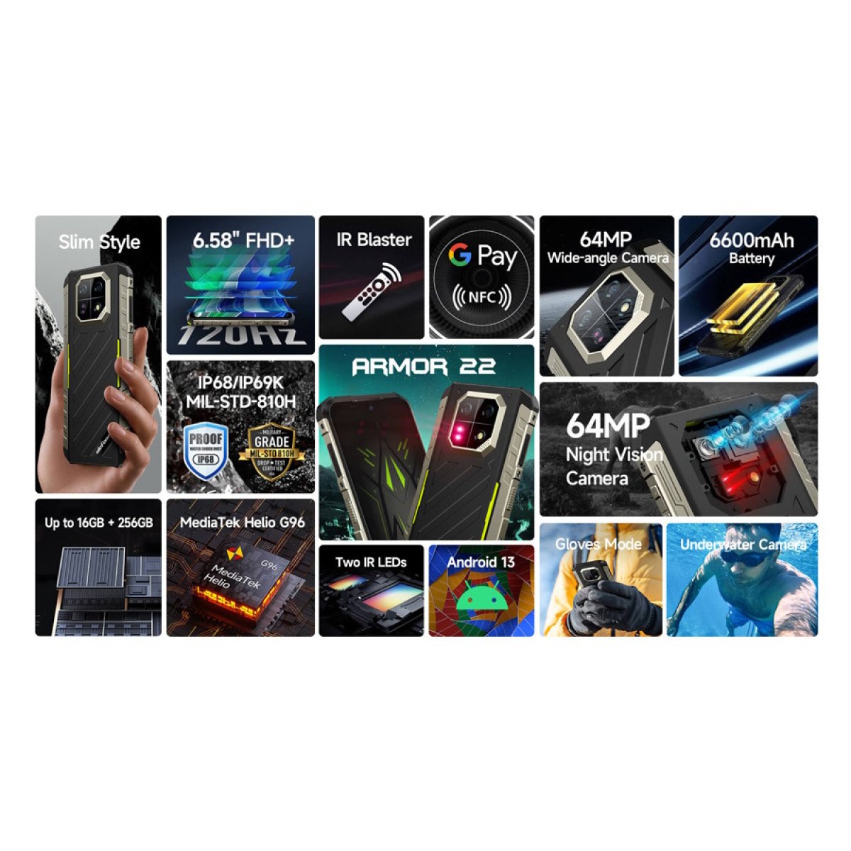 ARMOR22-256-BK-1 ULEFONE smartphone Armor 22, 6.58", 8/256GB, 6600mAh, IP68/IP69K, μαύρο - Image 2